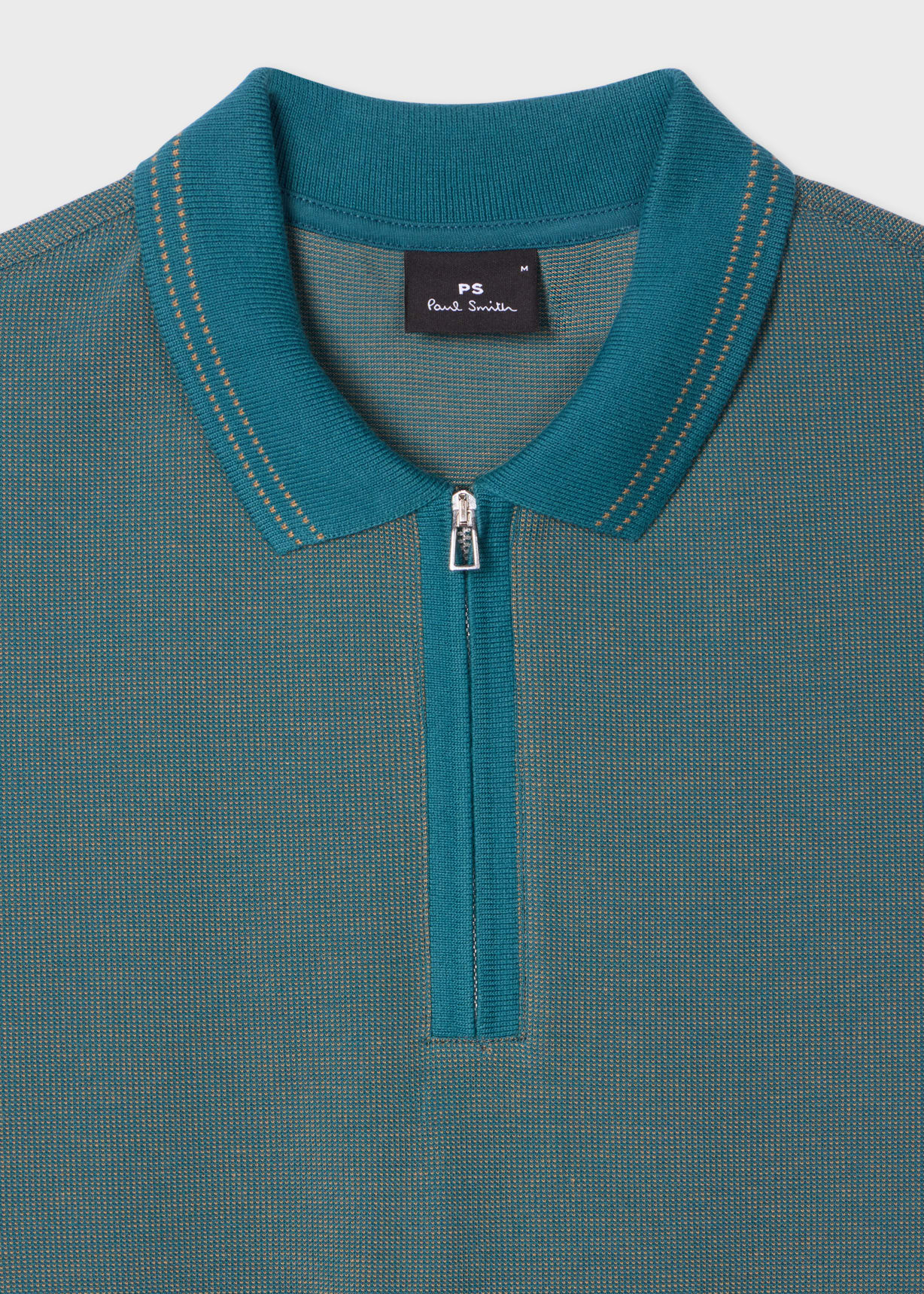 Men's Teal Cotton Jacquard Zip-Neck Polo Shirt