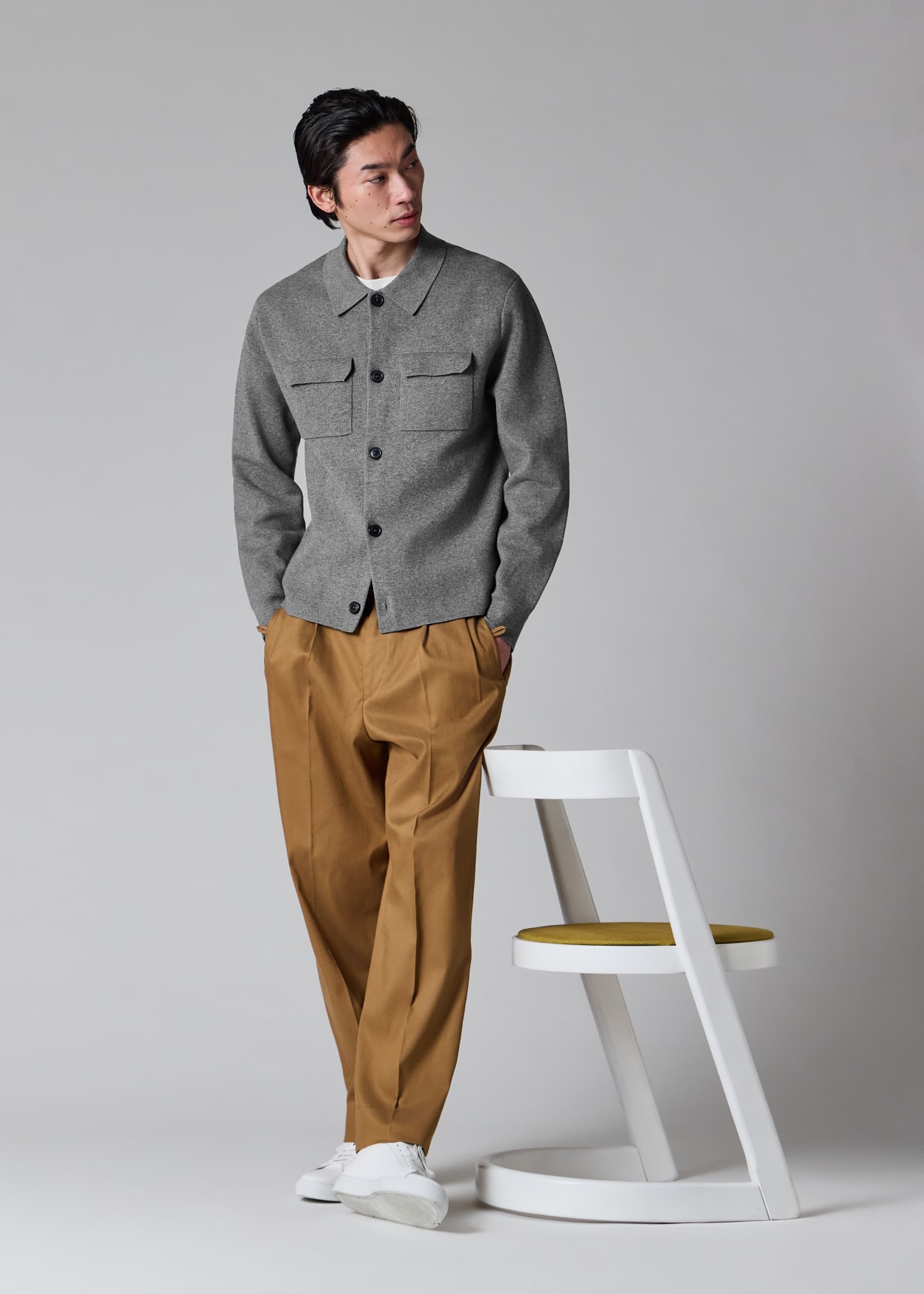 Men's Tan Double-Pleat Wide Leg Trousers