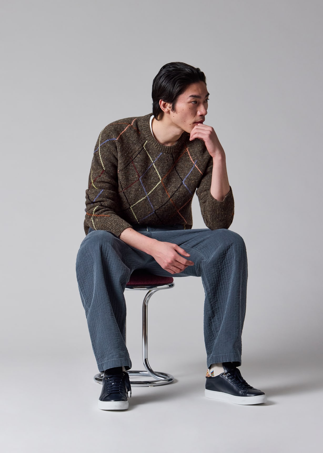 Men's Brown Flecked Wool-Blend Argyle Sweater