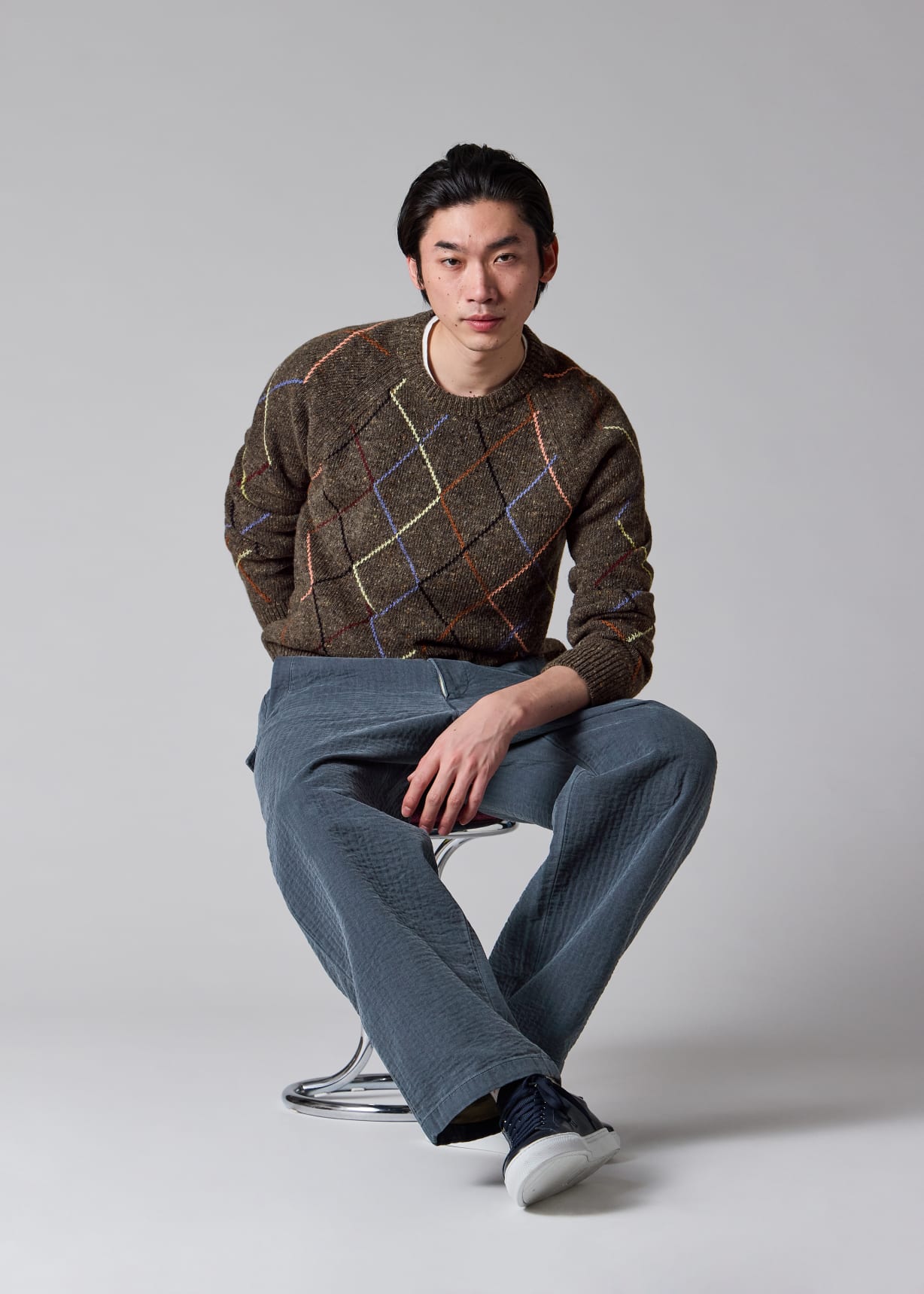 Men's Brown Flecked Wool-Blend Argyle Sweater