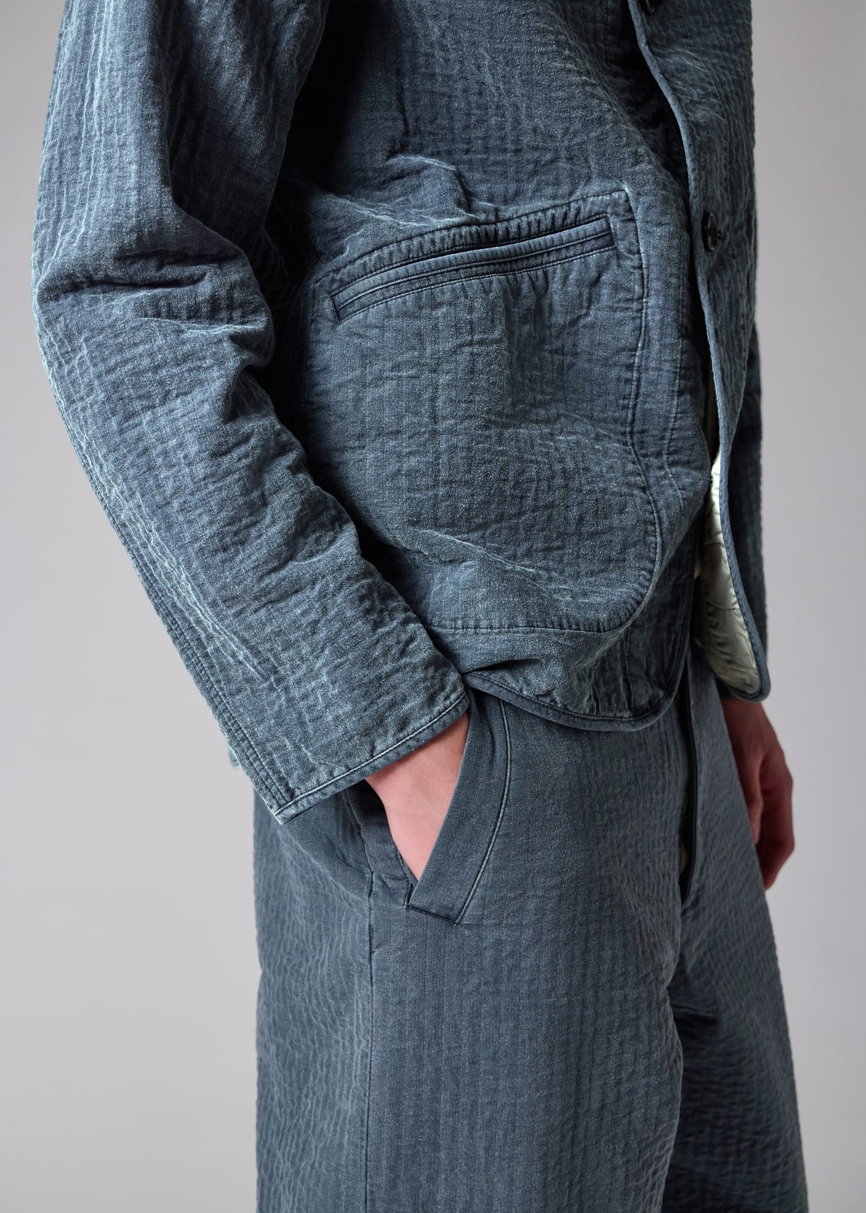Men's Washed Indigo Self-Quilted Cotton Jacket