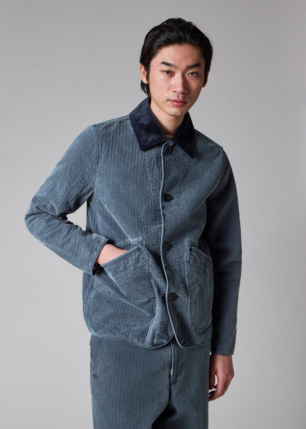 Men's Washed Indigo Self-Quilted Cotton Jacket