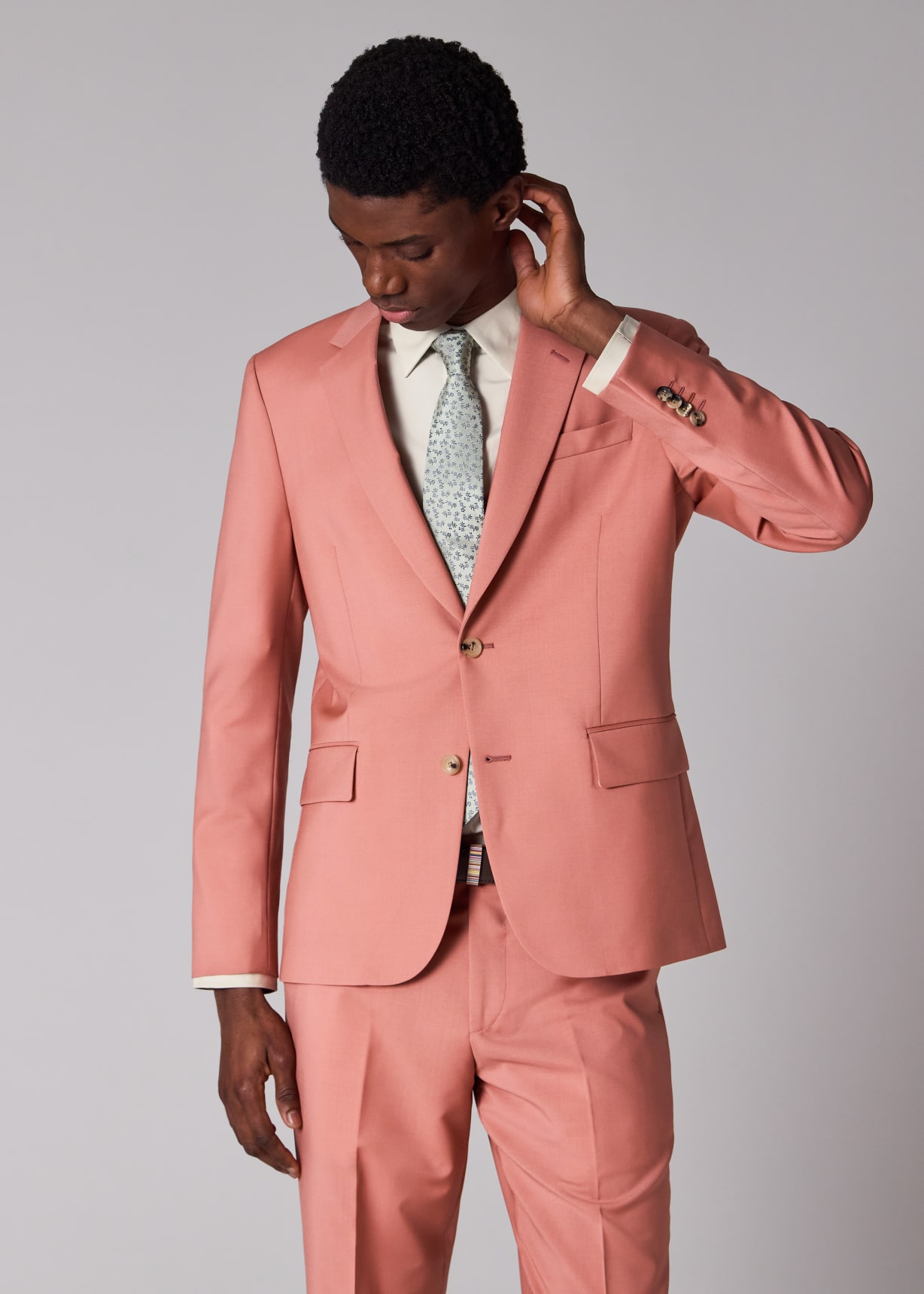 Men's Tailored-Fit Pink Wool-Mohair Suit