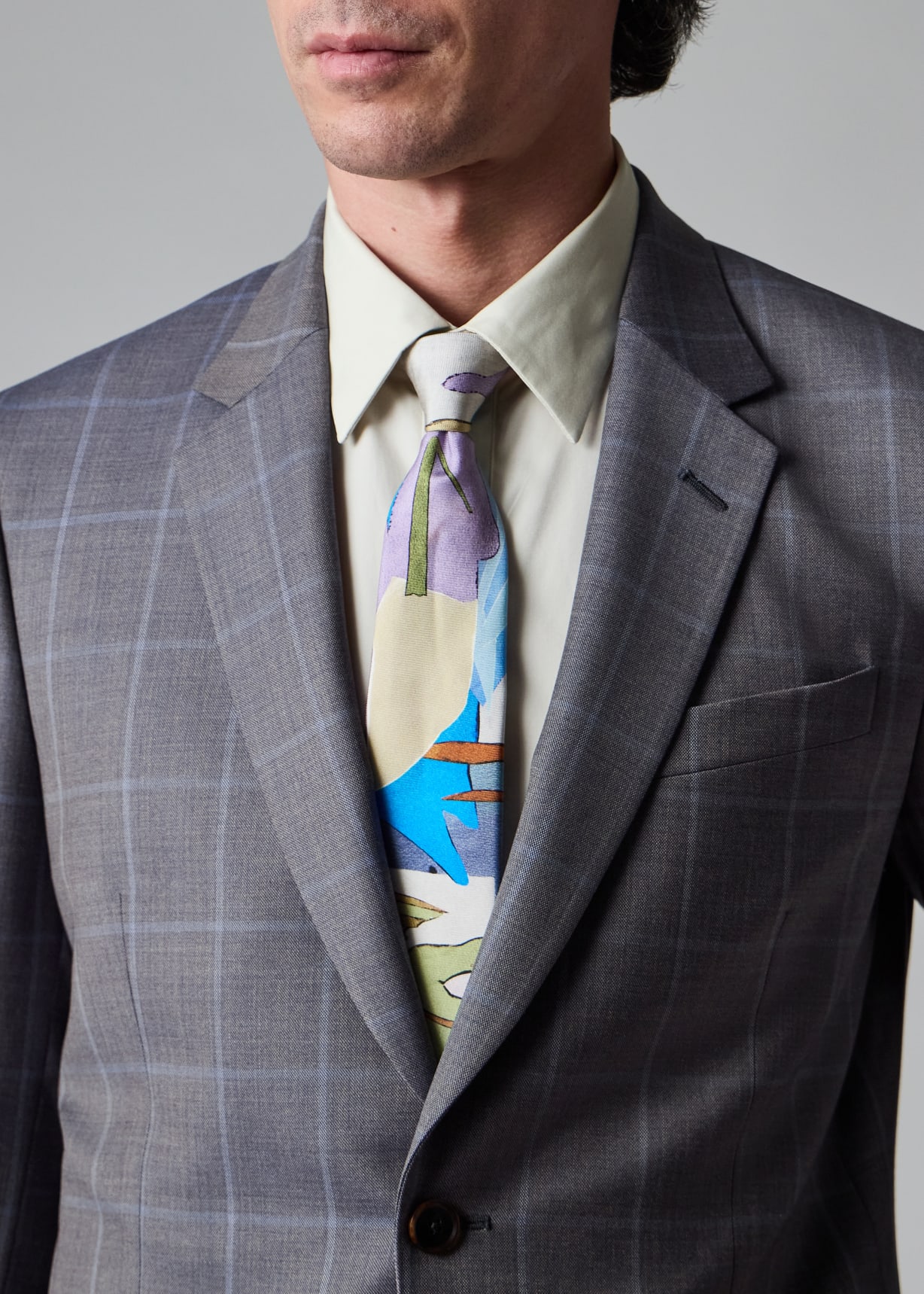 Paul Smith SOHO FIT ビジネススーツ　Ｌ　グレー　チェック Men's Tailored-Fit Grey Windowpane Check Wool Suit