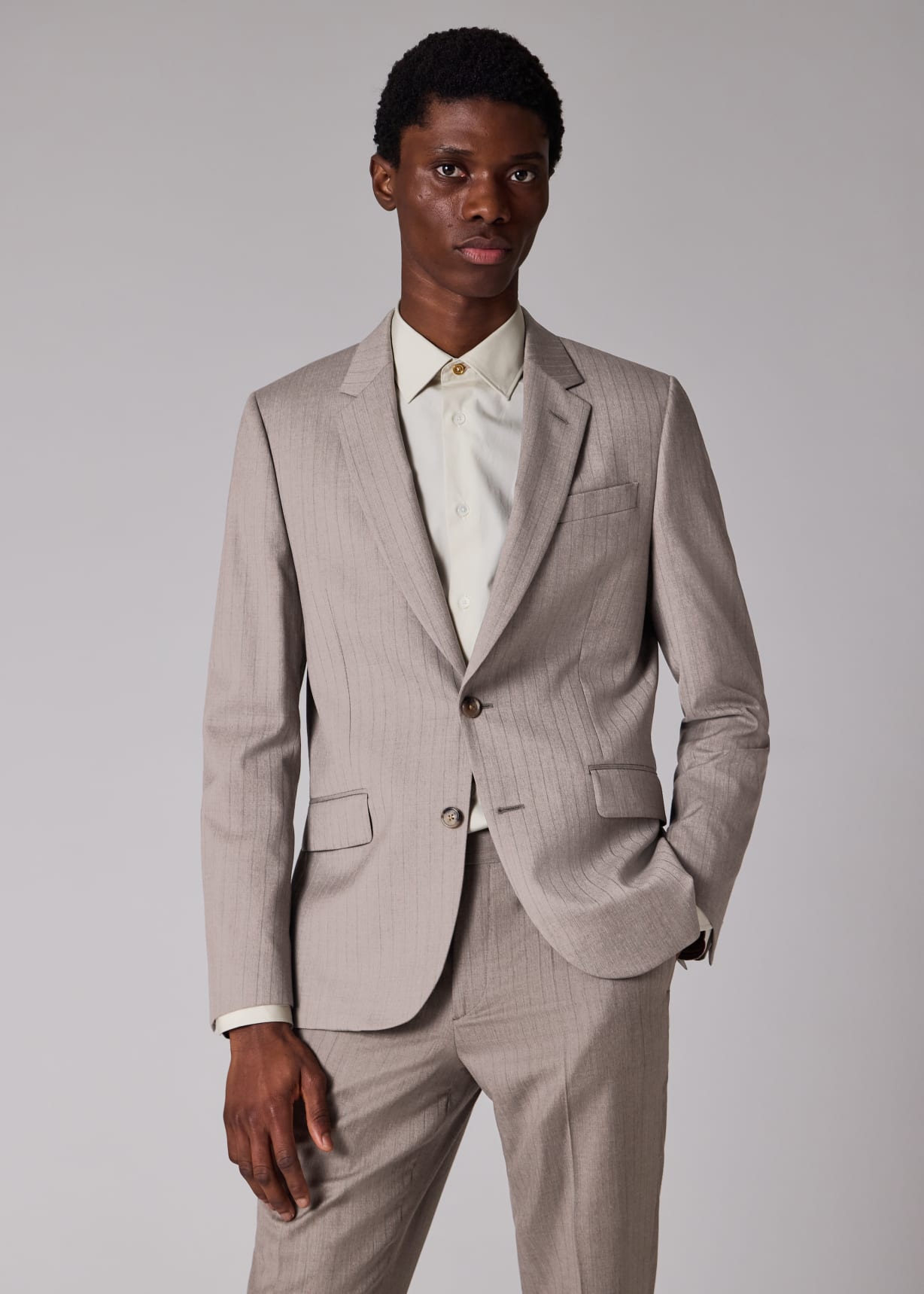 The Soho - Tailored-Fit Grey and Pink Pinstripe Wool Suit