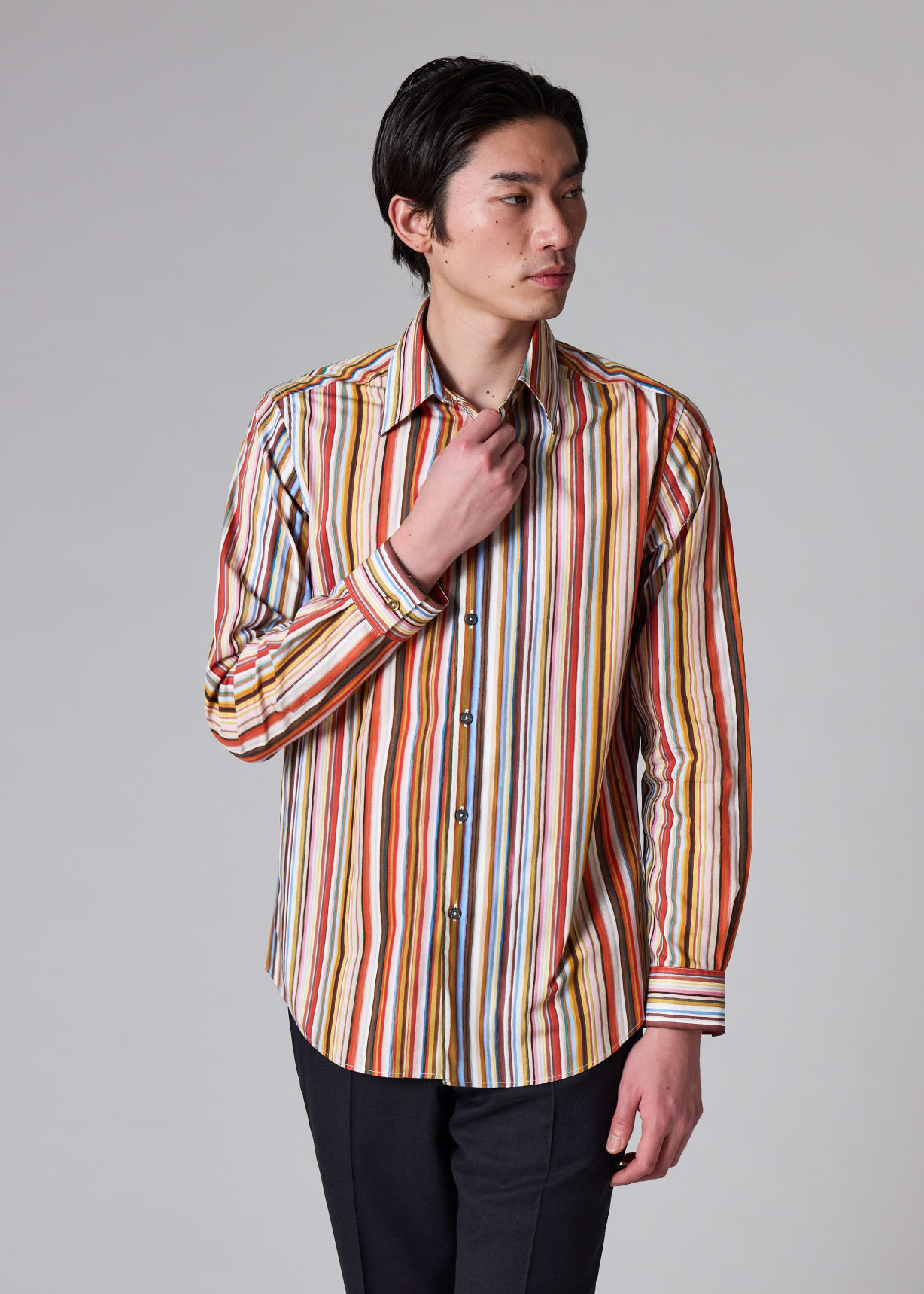 Men's Tailored-Fit 'Painted Signature Stripe' Print Cotton Shirt
