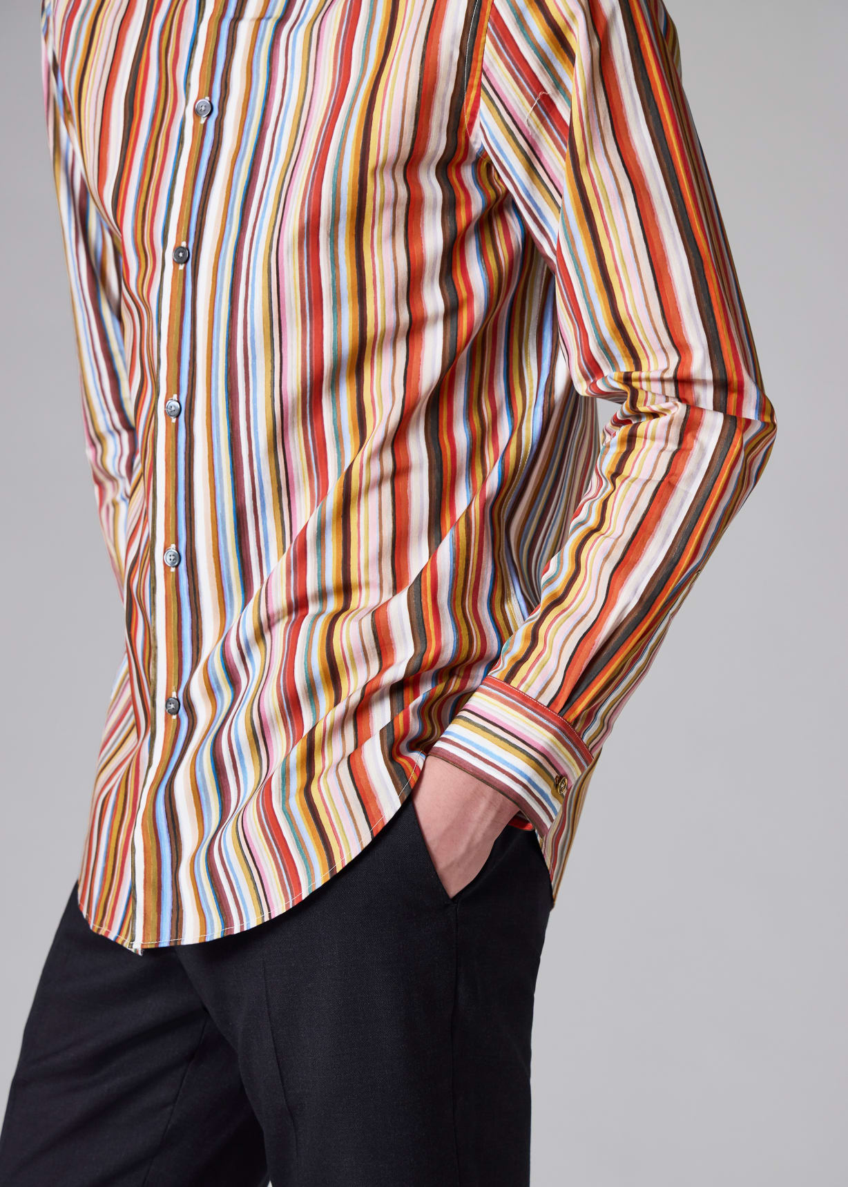 Men's Tailored-Fit 'Painted Signature Stripe' Print Cotton Shirt