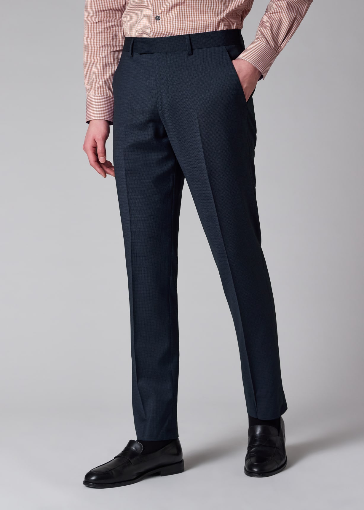 Men's Tailored-Fit Navy Puppytooth Wool Suit