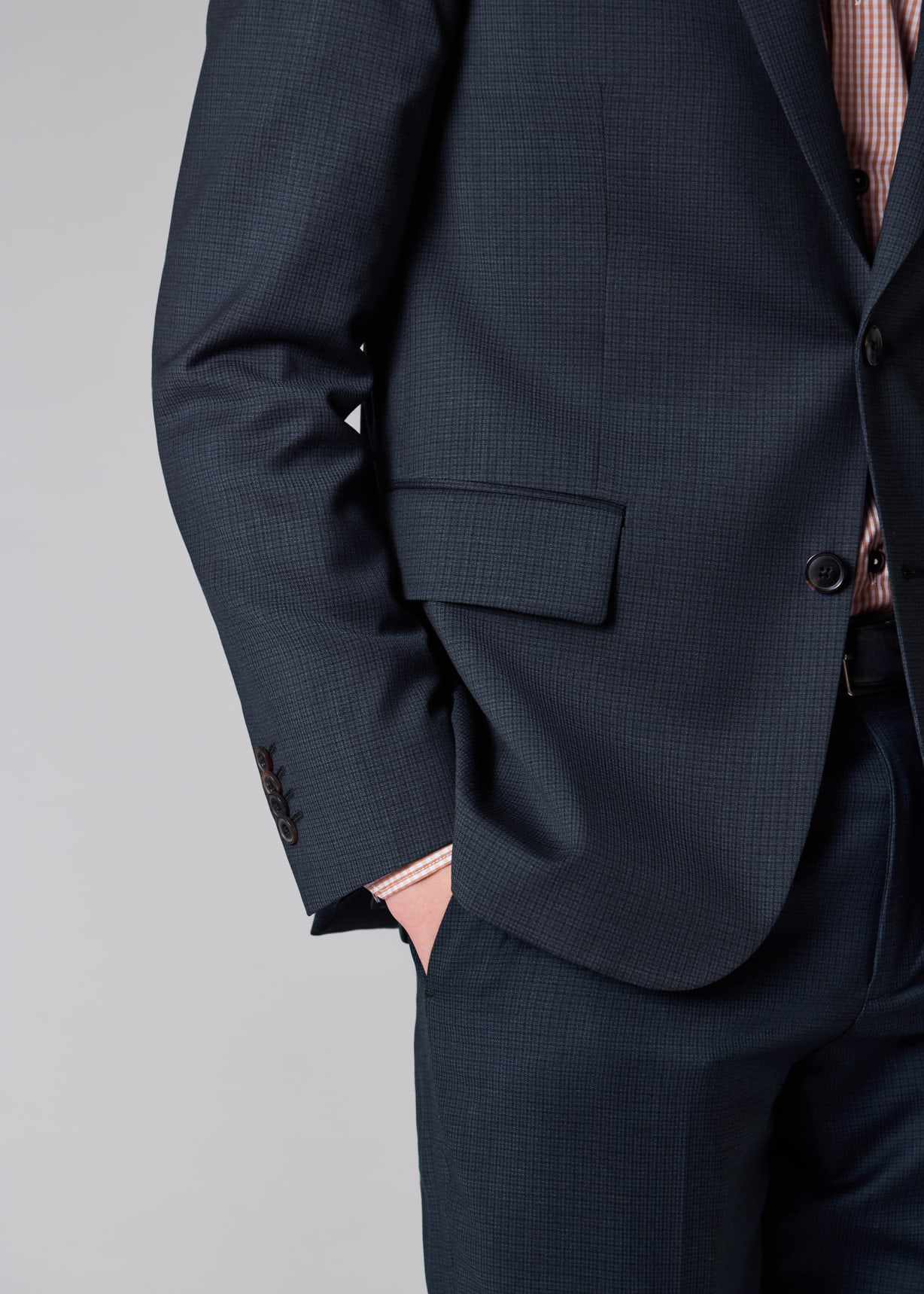 Men's Tailored-Fit Navy Puppytooth Wool Suit