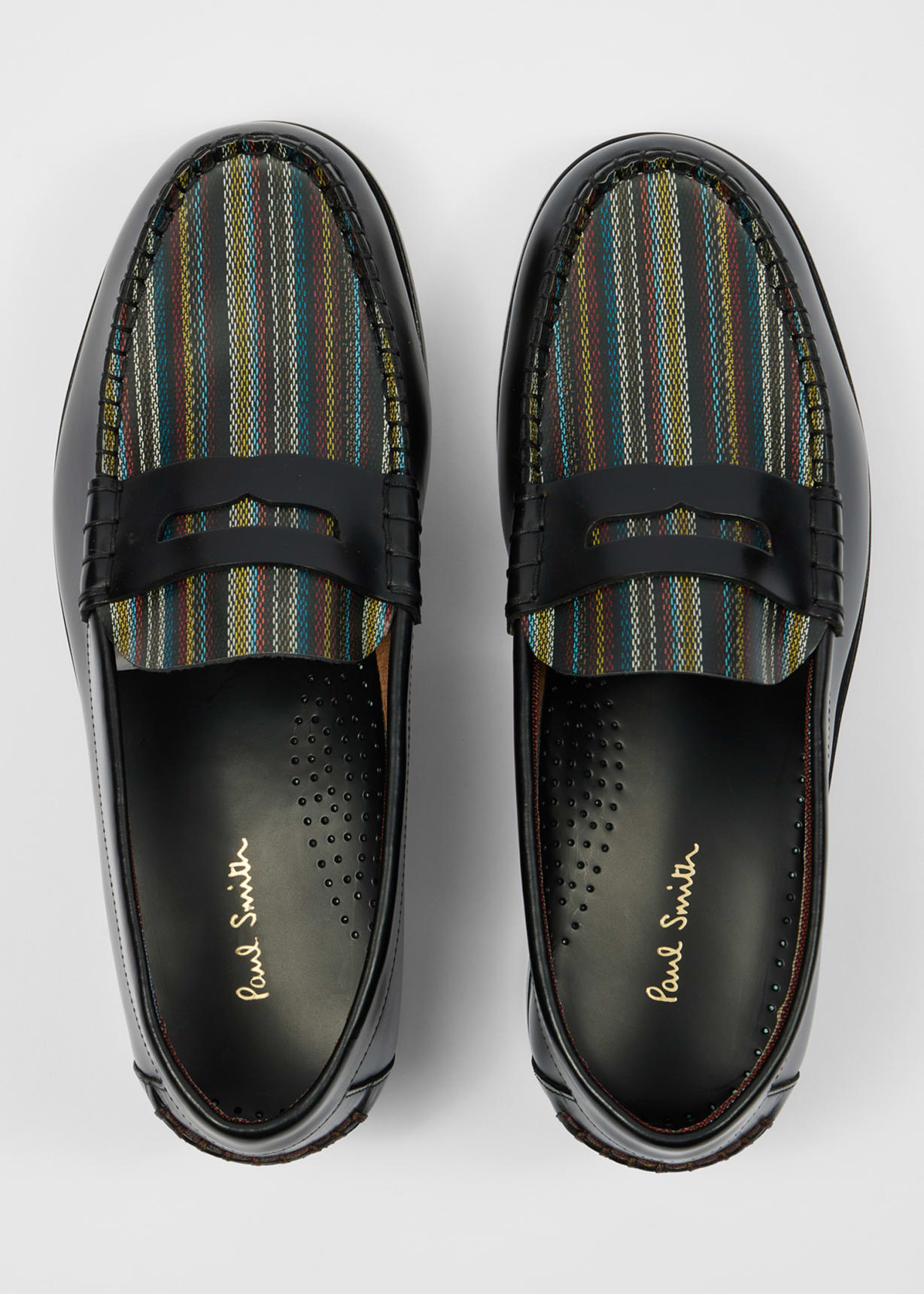 Men's Black 'Signature Stripe' Leather 'Lido' Loafers