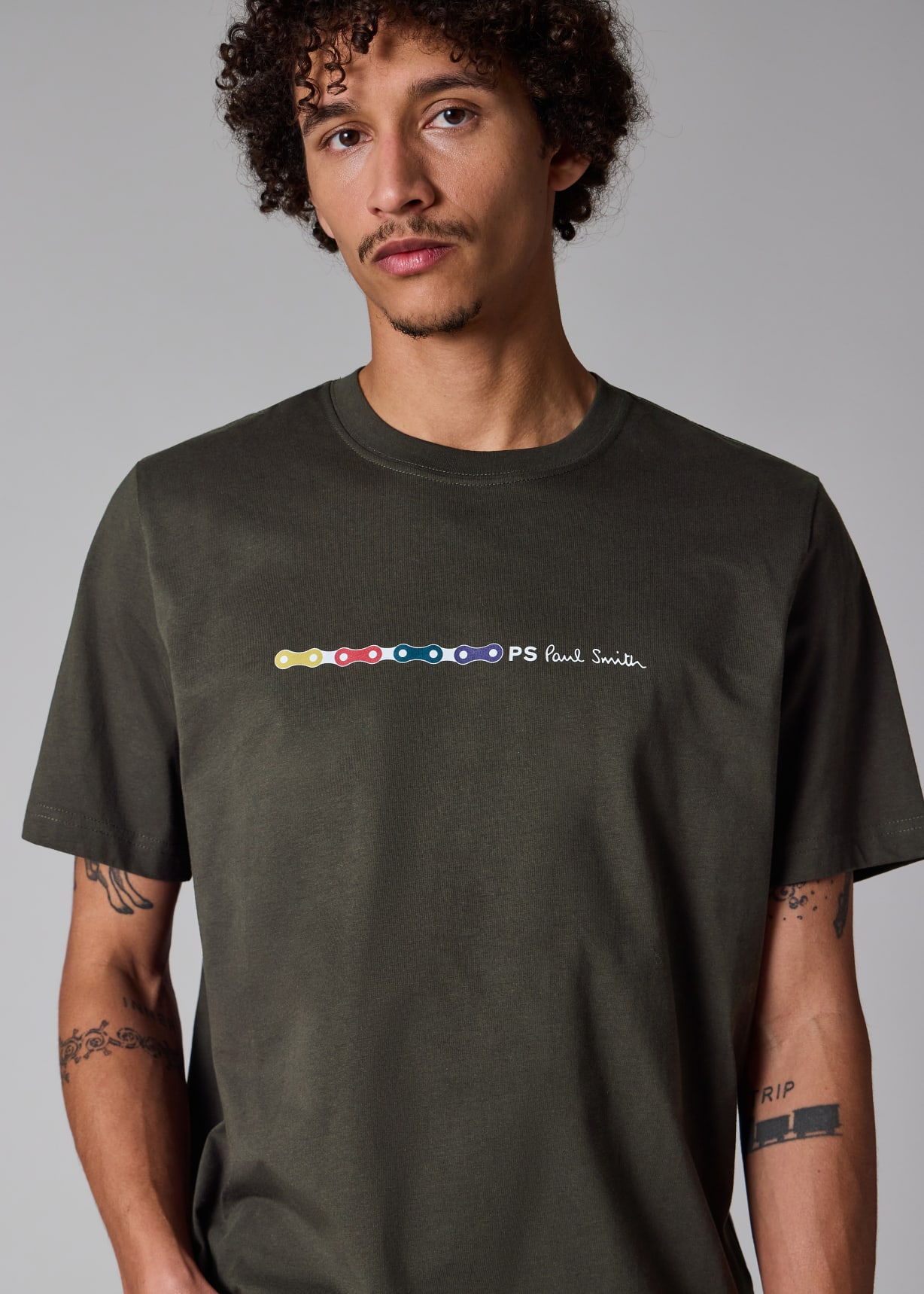 Men's Dark Grey 'Bike Chain' Print T-Shirt