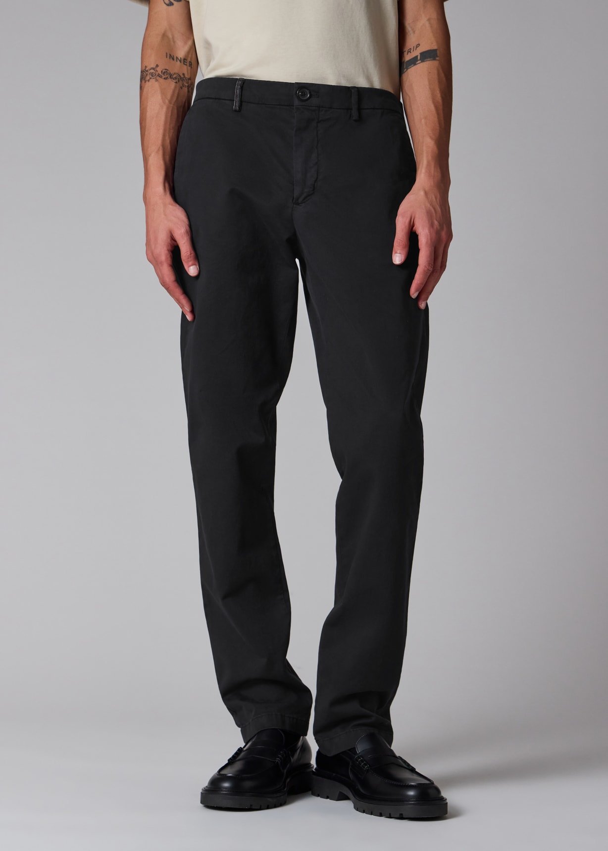 Men's Washed Black Stretch Cotton-Twill Chinos