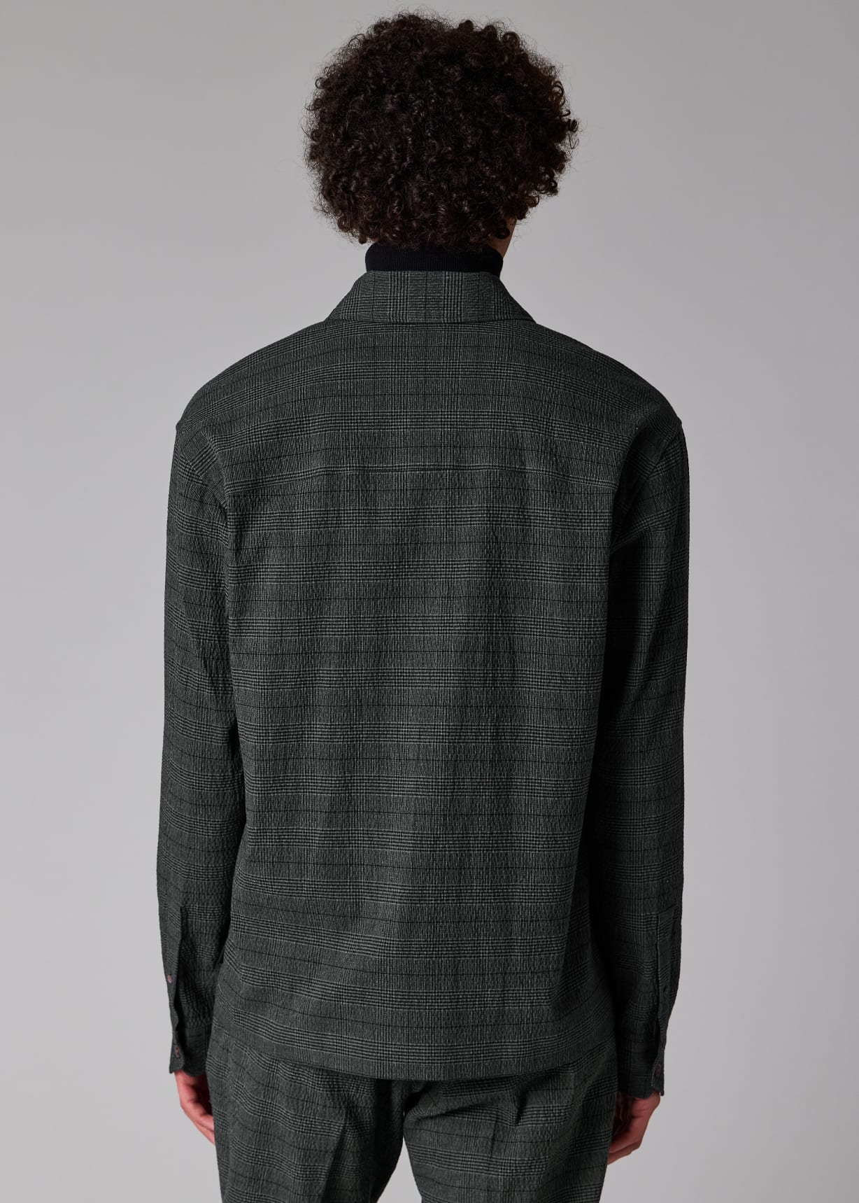 Grey Textured-Cotton Check Zip Overshirt