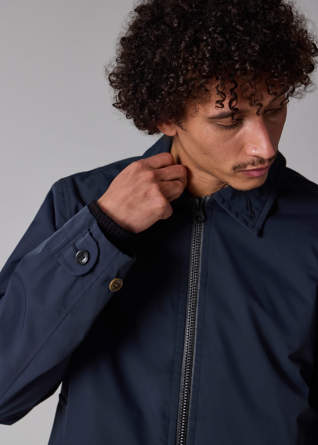 Navy Recycled Polyester Zip Blouson Jacket