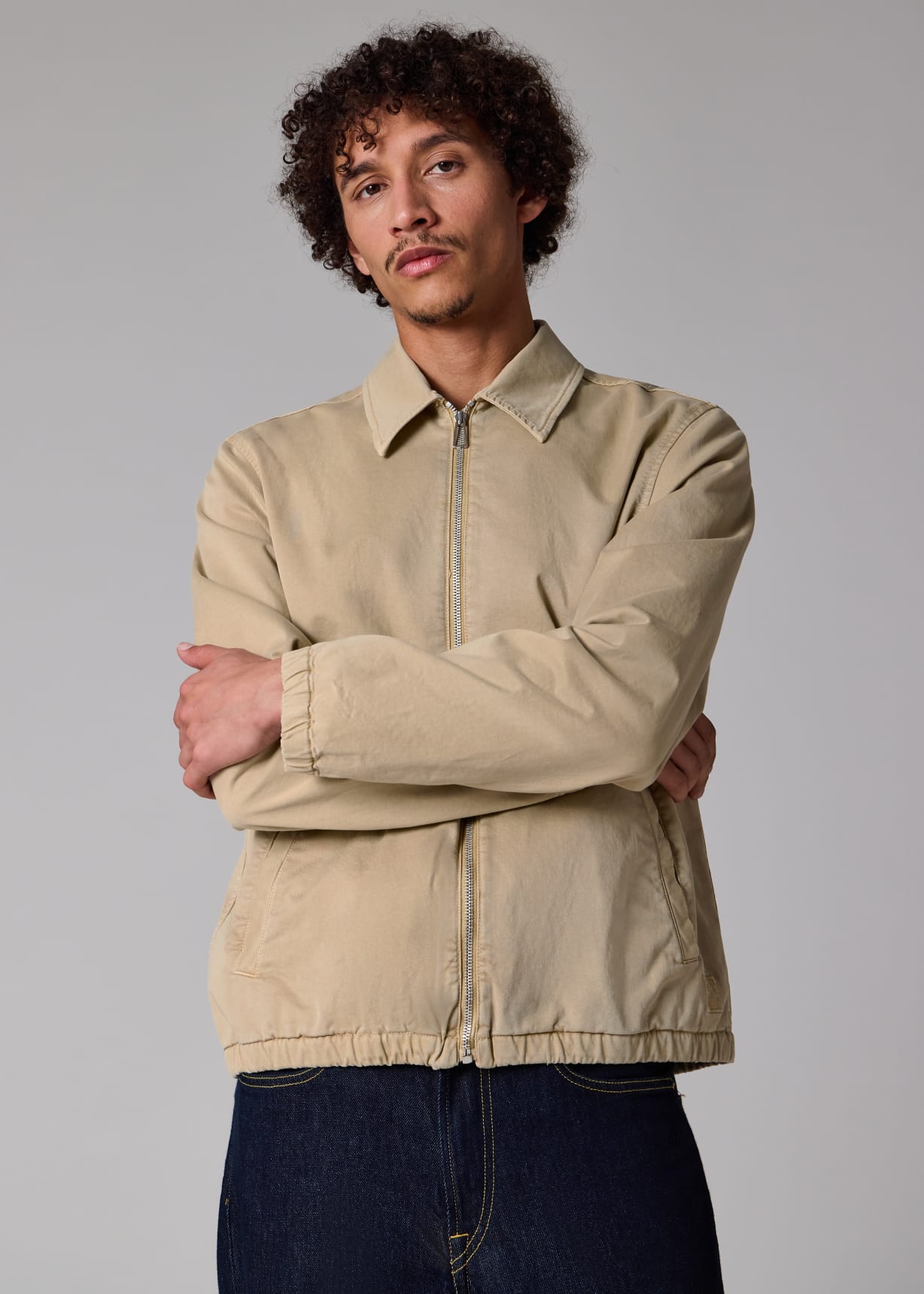 Men's Washed Tan Cotton-Twill Coach Jacket