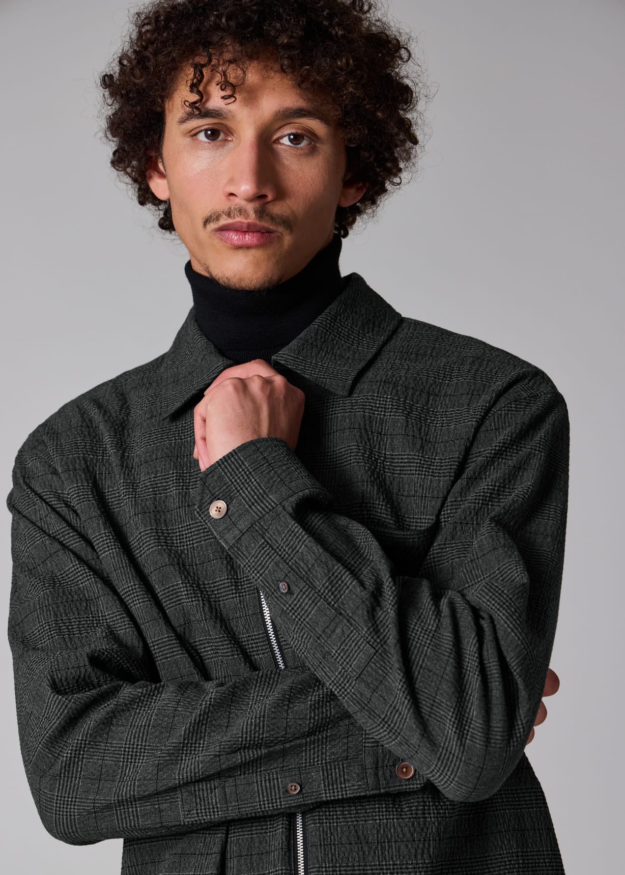 PS Paul Smith / ジャケット/S/コットン/GRY/チェック/PP-BG-58517 Men's Grey Textured-Cotton Check Co-Ord Set