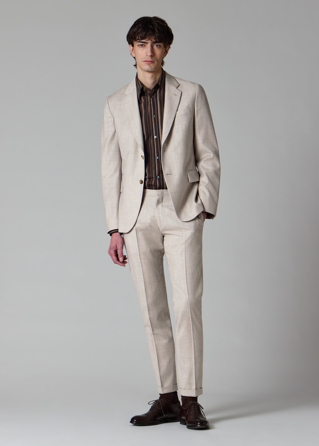 Men's Slim-Fit Beige Overdyed Wool-Cashmere Flannel Trousers