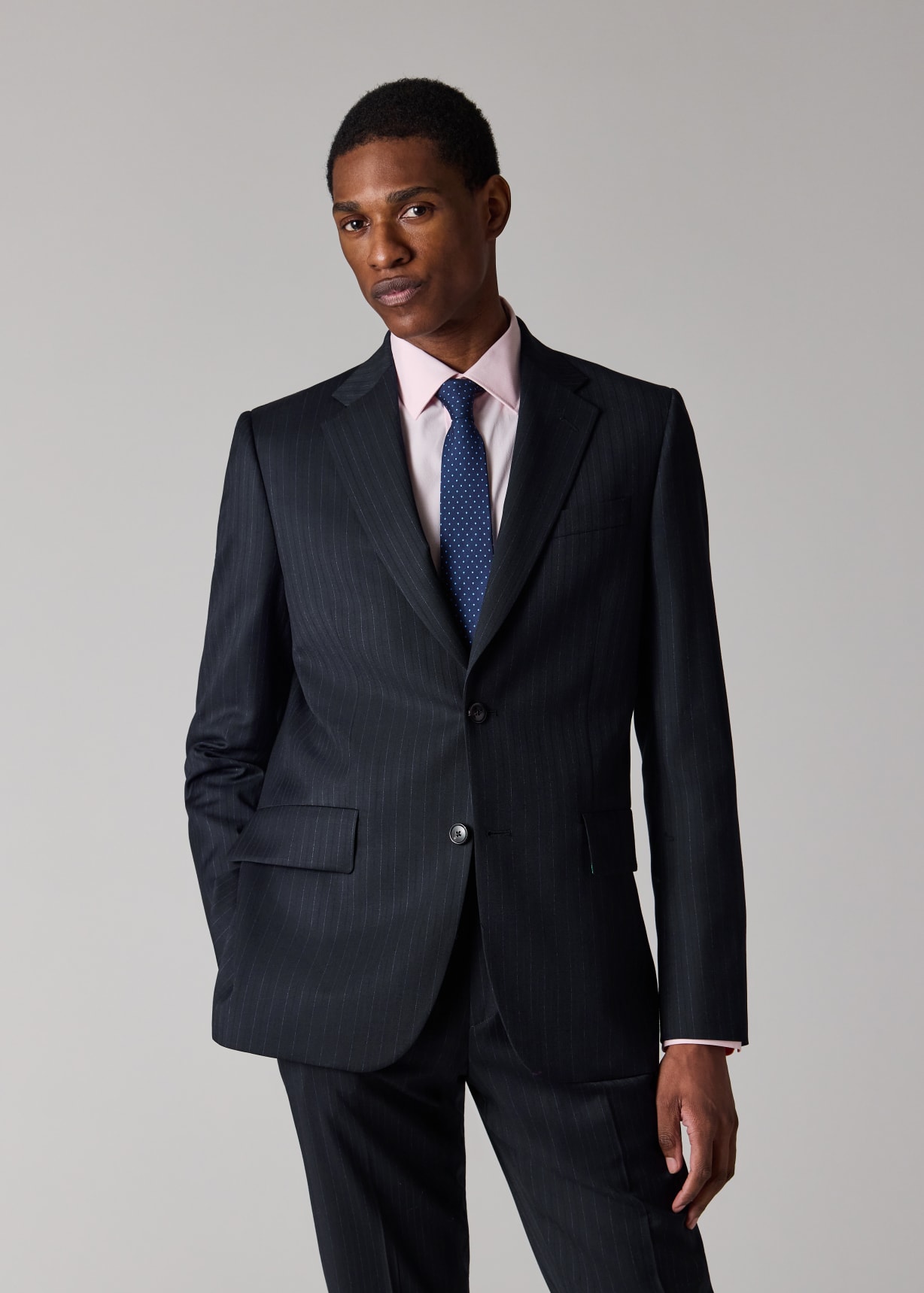 Men's Navy Pinstripe Wool Two-Button Suit