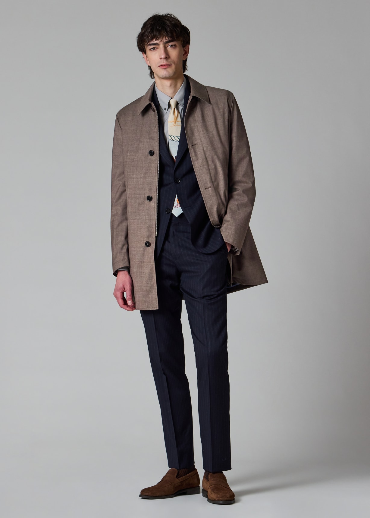 Men's Brown Melange 'Storm System' Wool Mac With Detachable Gilet