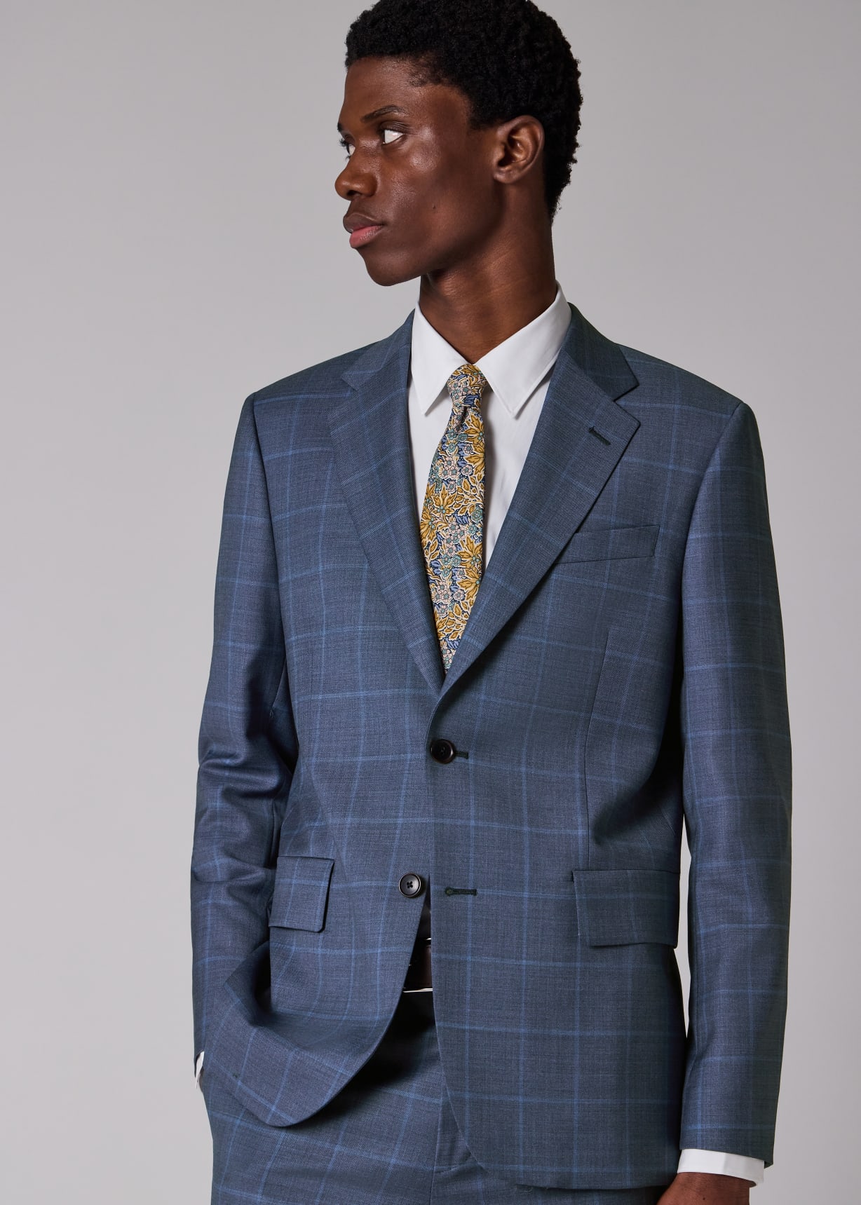 Men's Light Blue Windowpane Check Wool Suit