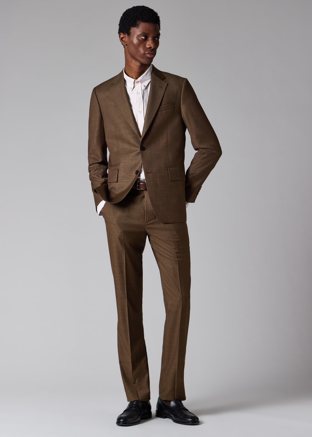 Men's Brown Sharkskin Wool Suit
