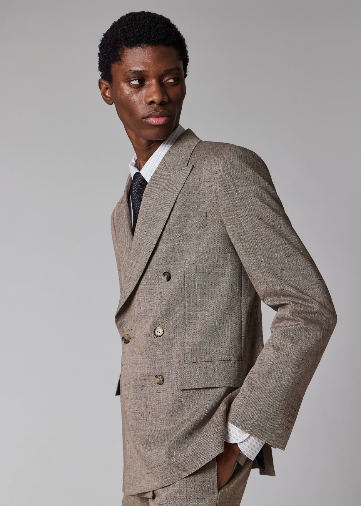 Men's Brown Flecked Wool-Viscose Double-Breasted Blazer