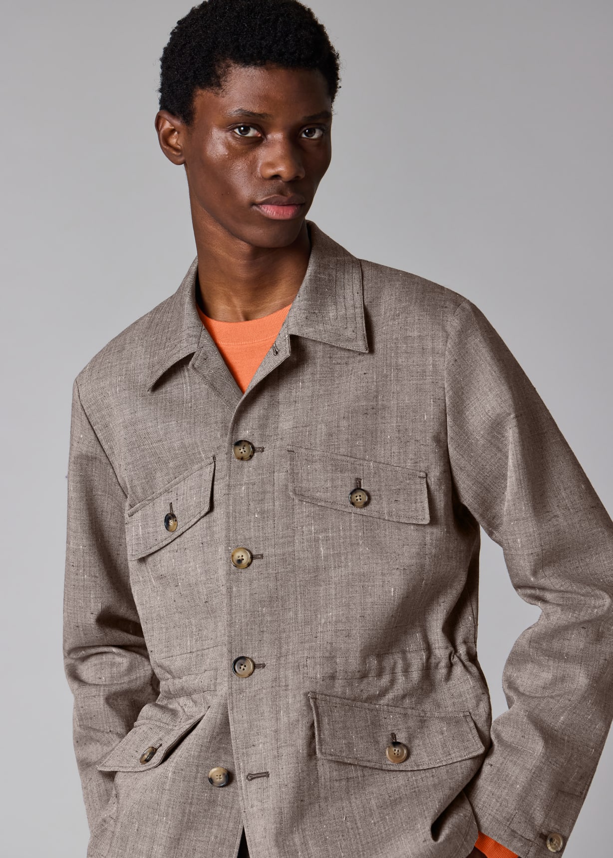 Men's Brown Flecked Wool-Viscose Field Jacket