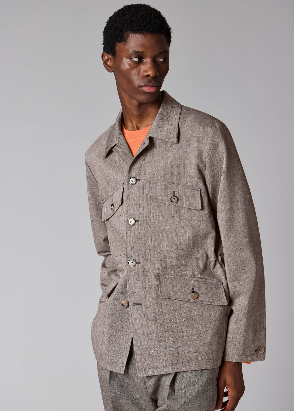 Men's Brown Flecked Wool-Viscose Field Jacket