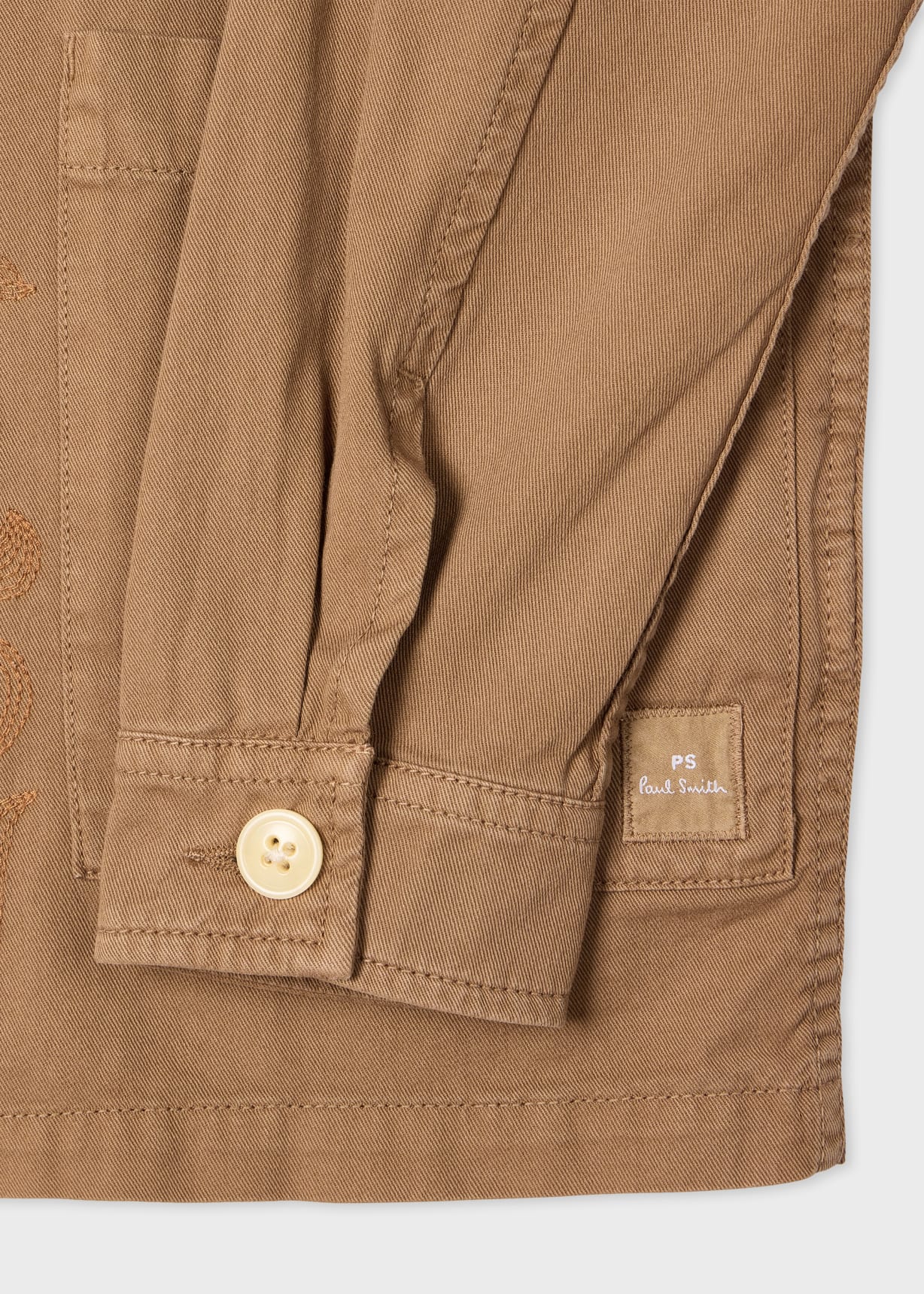 Men's Tan Embroidered-Floral Cotton Work Jacket