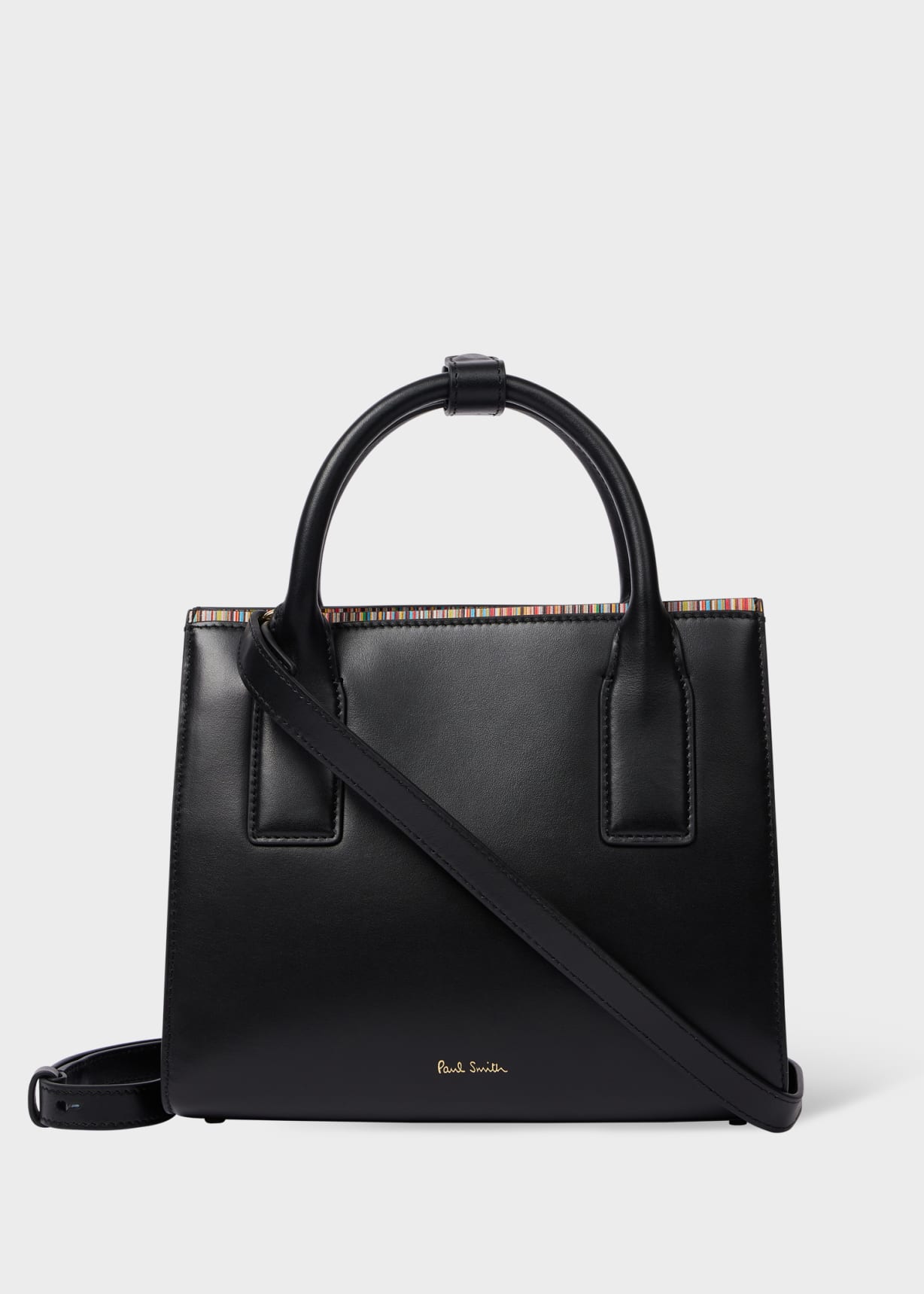 Women's Black Leather 'Signature Stripe' Top Handle Bag Paul Smith