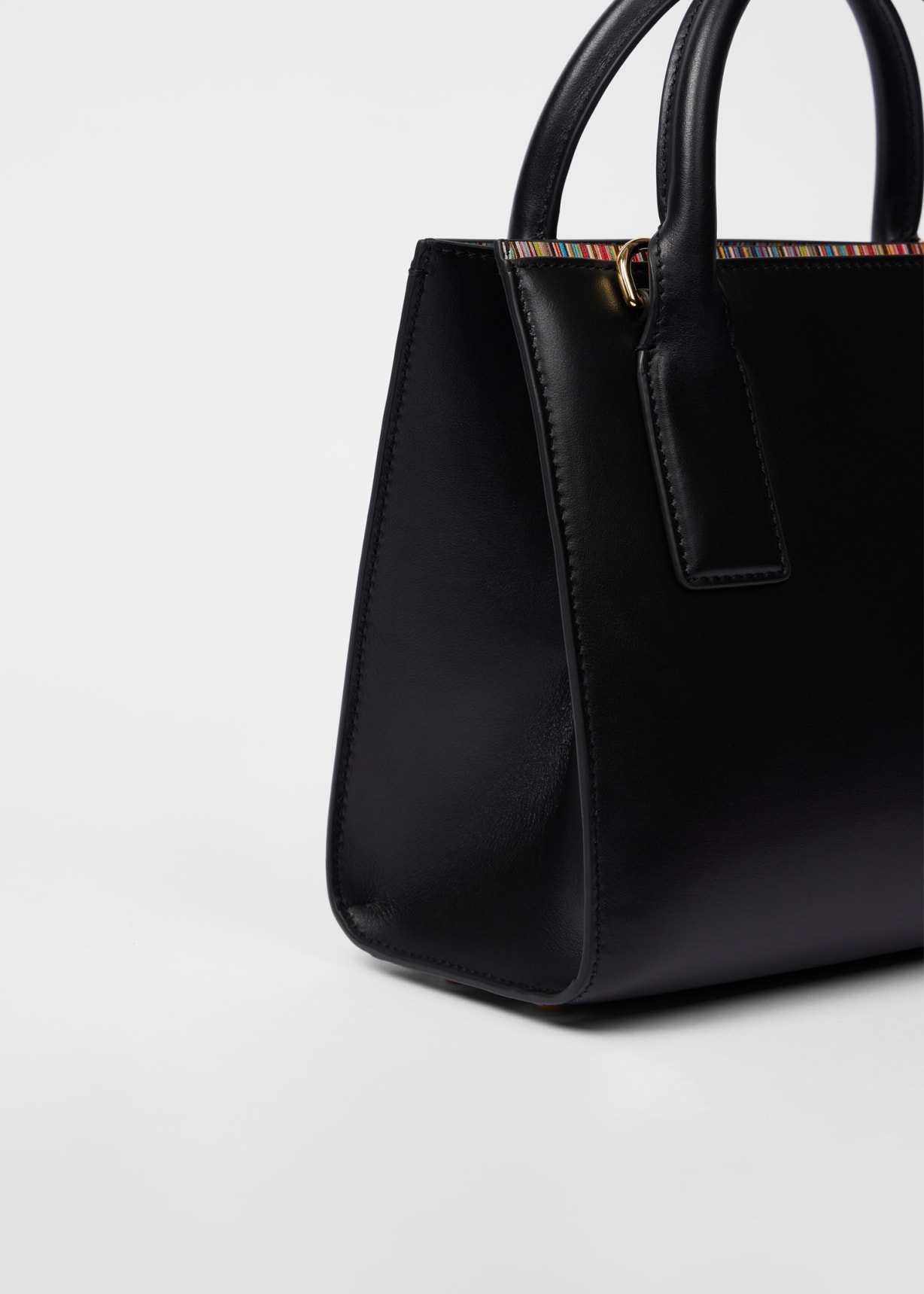 PaulSmith レザーバッグ Women's Black Leather 'Signature Stripe' Top Handle Bag Paul Smith