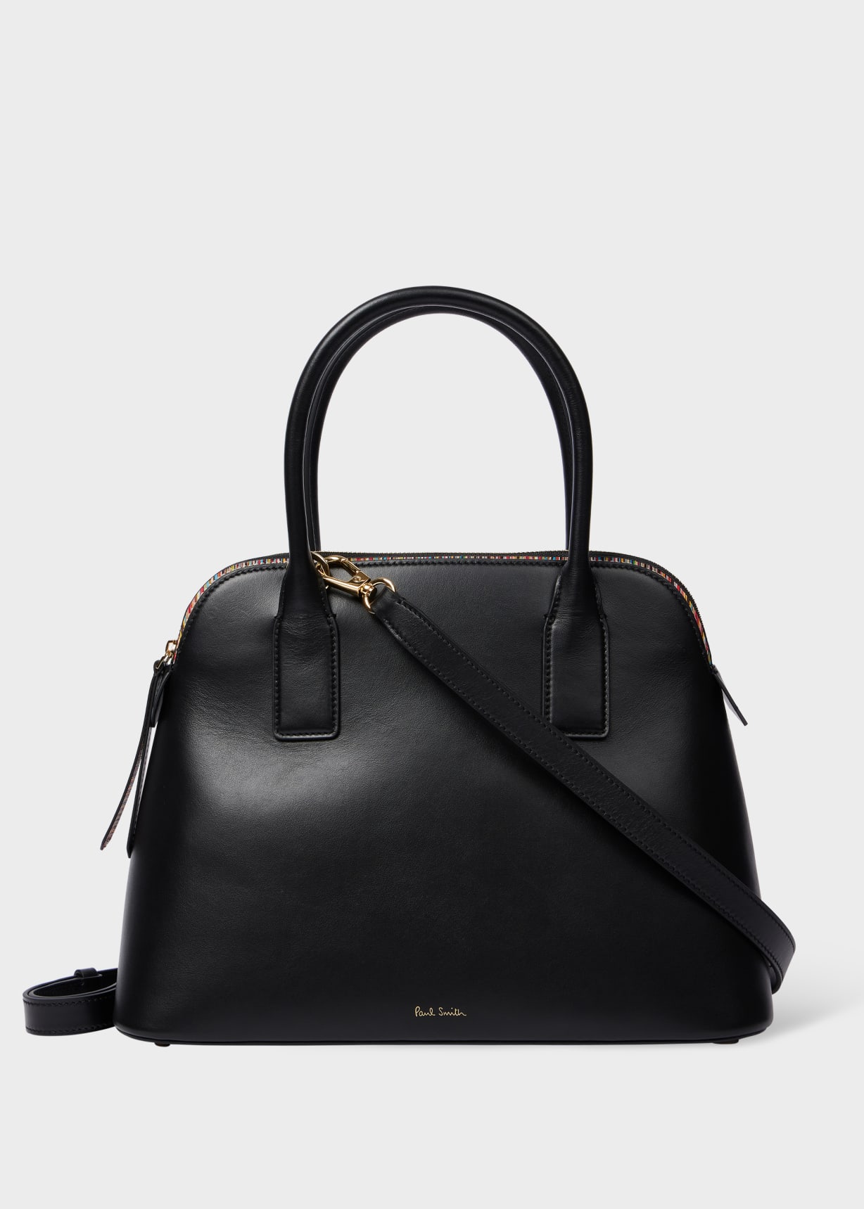 Women's Black Leather 'Signature Stripe' Top Handle Bag Paul Smith