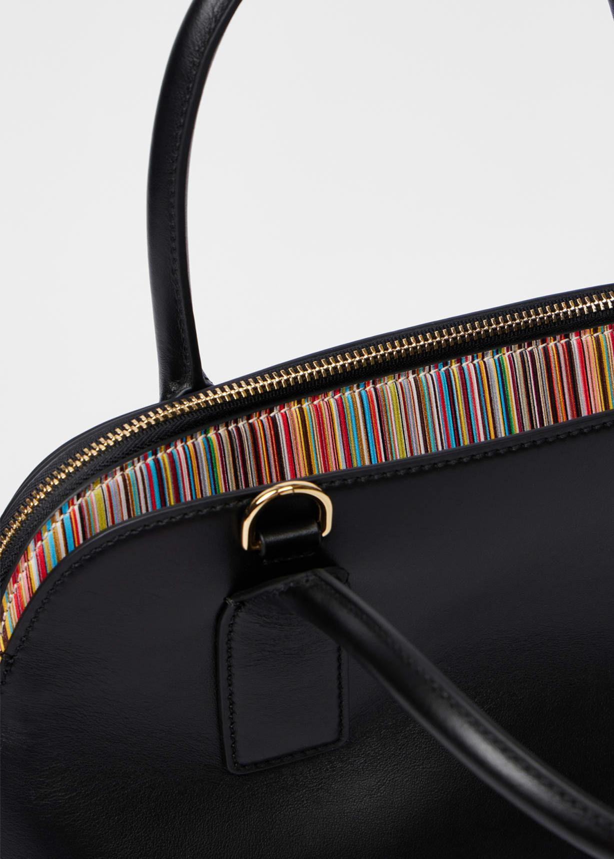 Women's Black Leather 'Signature Stripe' Top Handle Bag Paul Smith