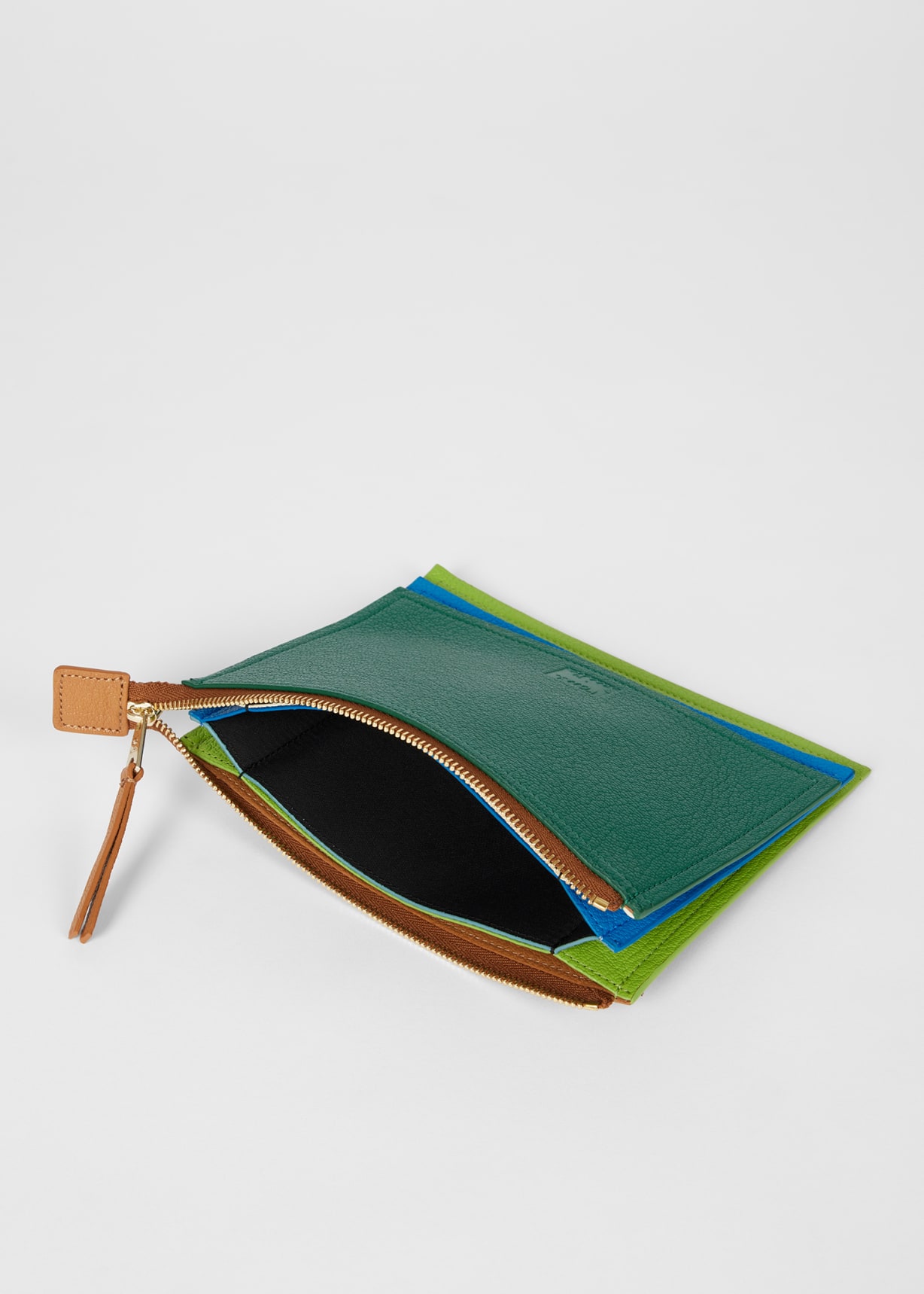Green Leather Medium Concertina Zip Pouch