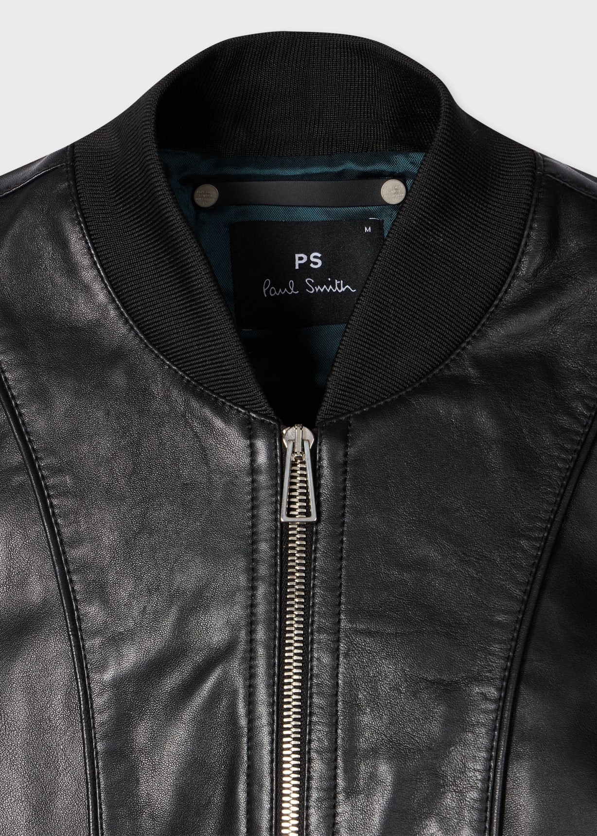 Men's Black Leather Zip-Front Bomber Jacket