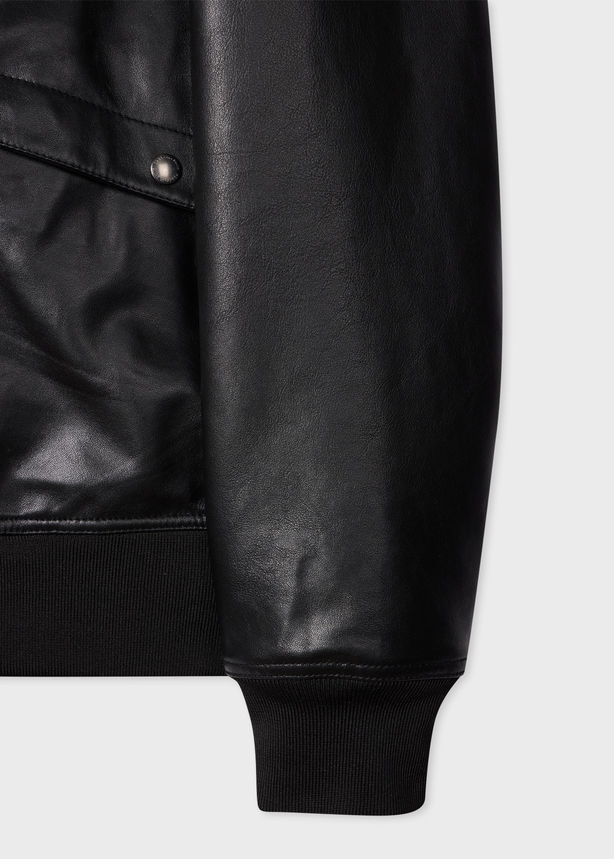 Men's Black Leather Zip-Front Bomber Jacket