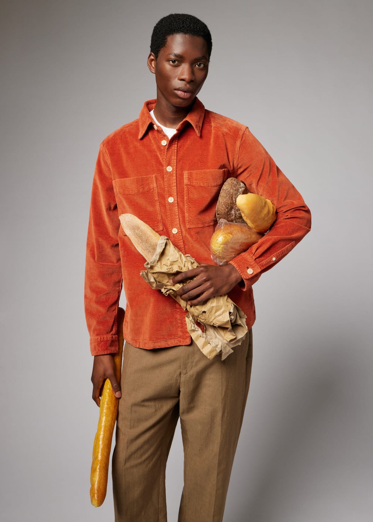 Men's Rust Corduroy Patch-Pocket Overshirt