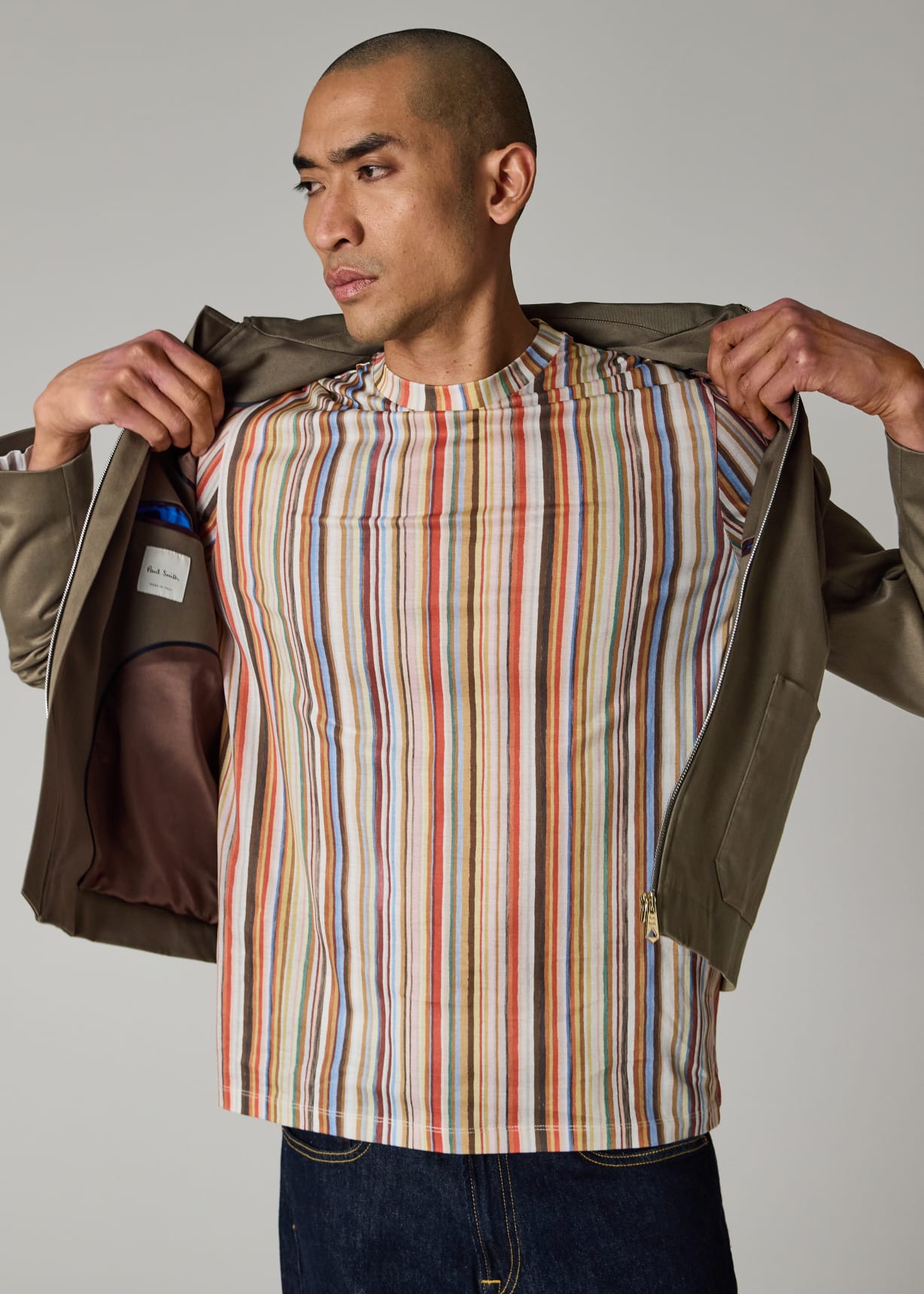 Taupe Stretch-Cotton Zip Jacket