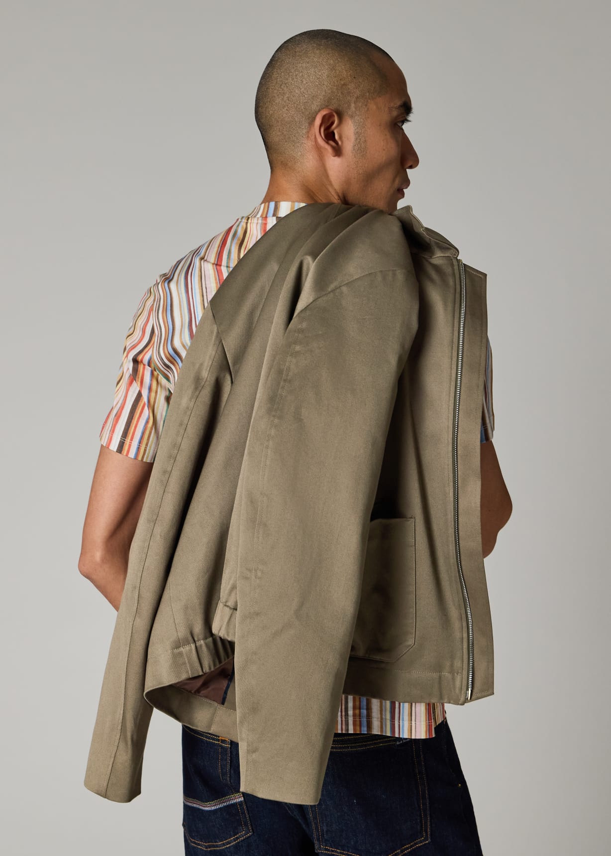 Taupe Stretch-Cotton Zip Jacket