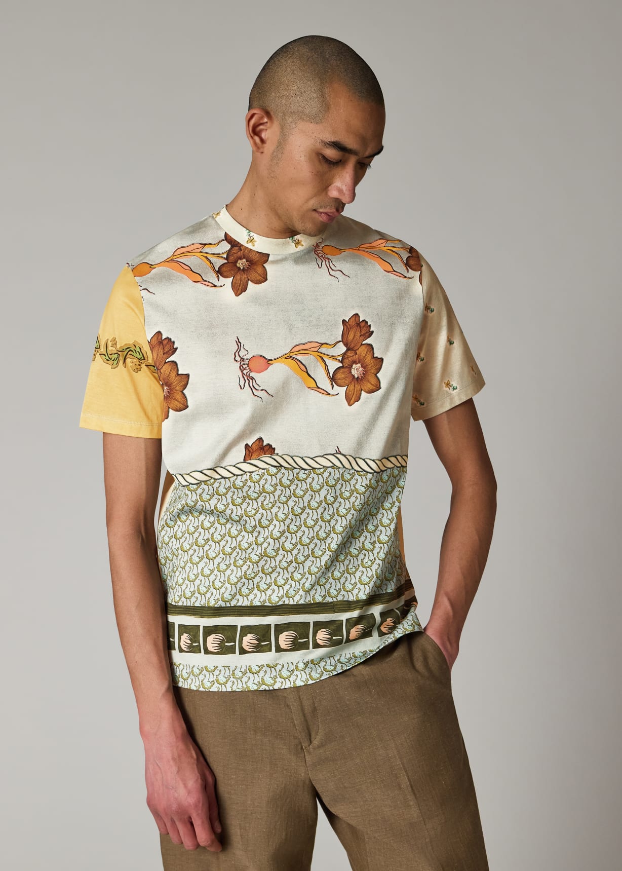 Men's Blue and Yellow 'Textile' T-Shirt