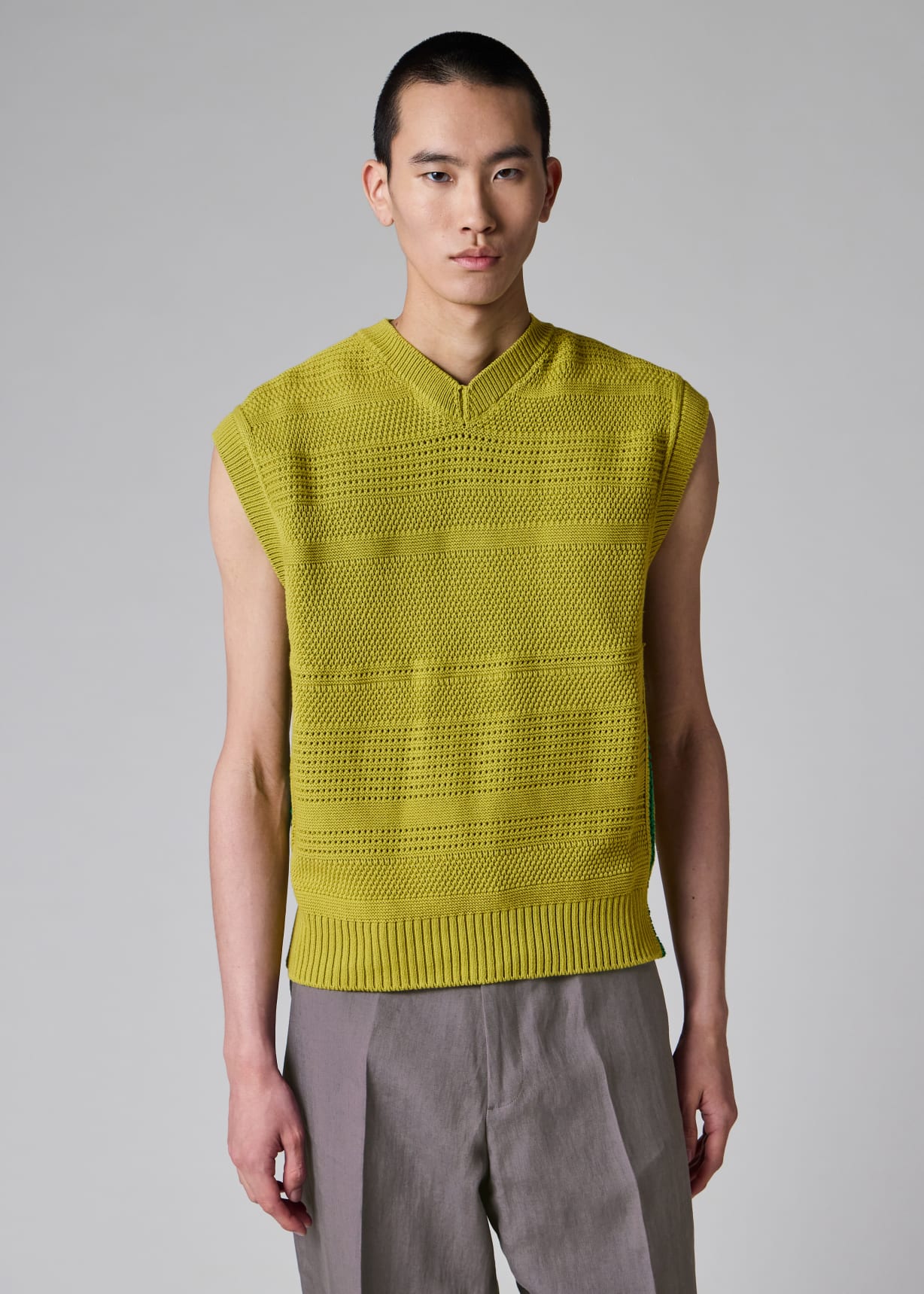 Men's Lime Textured Cotton Knitted Vest
