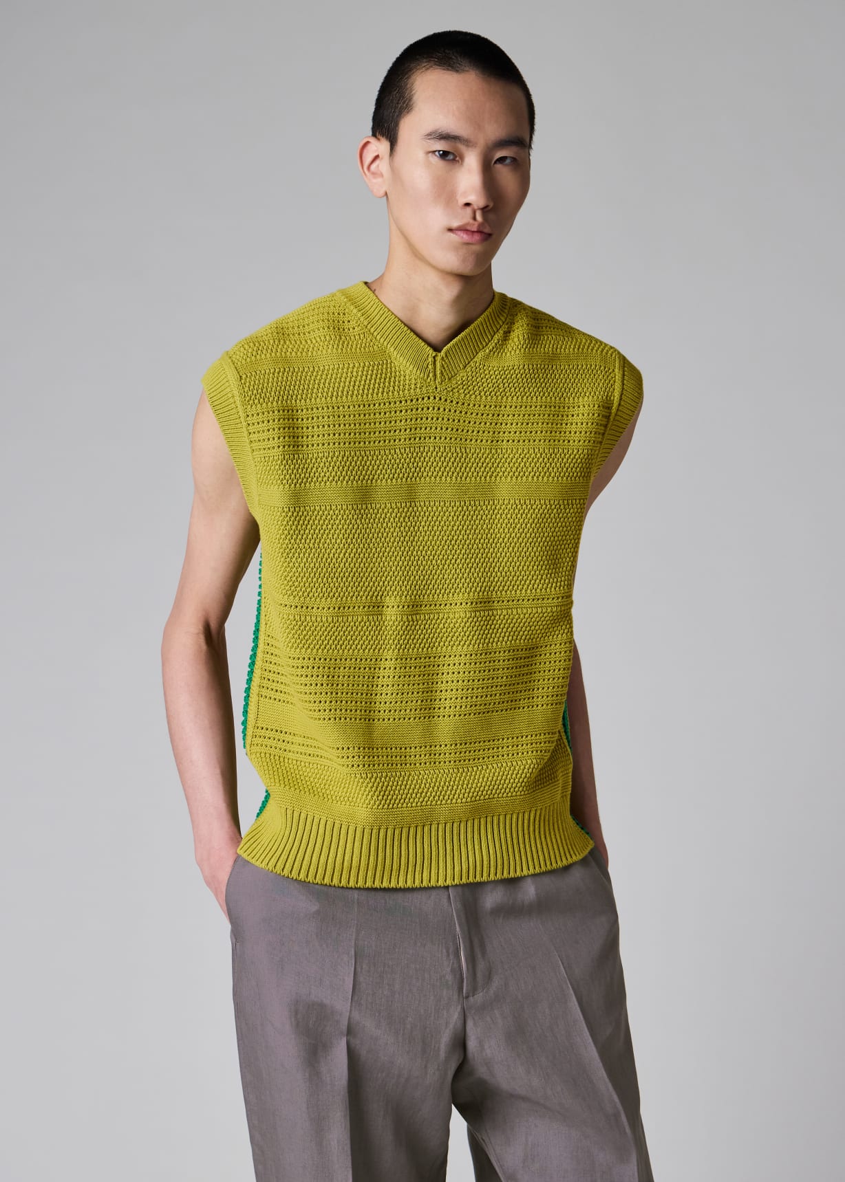 Men's Lime Textured Cotton Knitted Vest