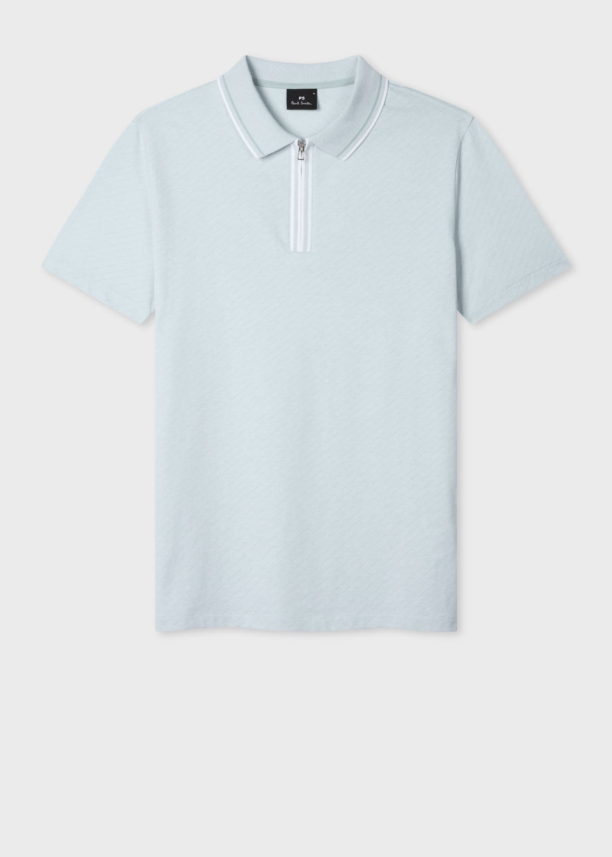 Men's Pale Blue Jacquard Zip-Neck Polo Shirt