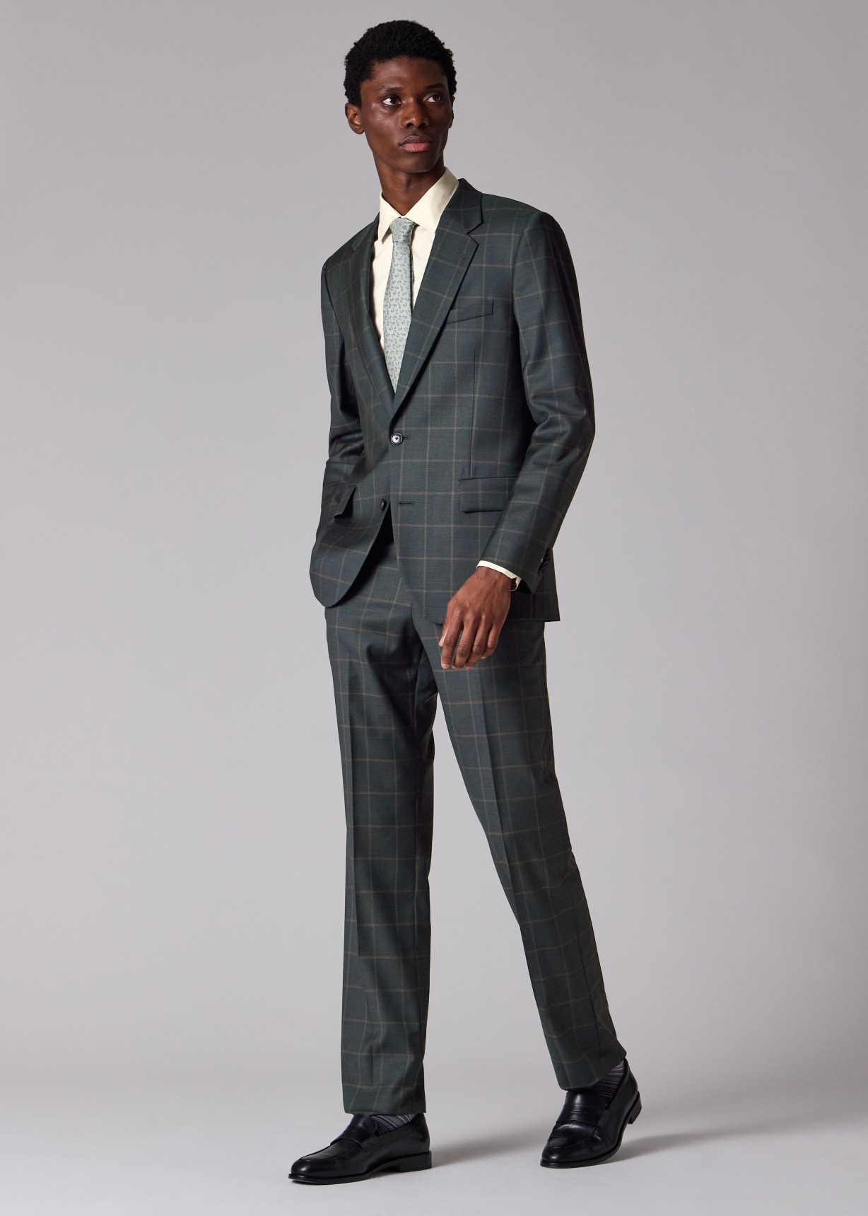 Paul smith 3 piece Suit グレンチェック フェザープリント Men's Classic-Fit Dark Green Windowpane Check Wool Suit