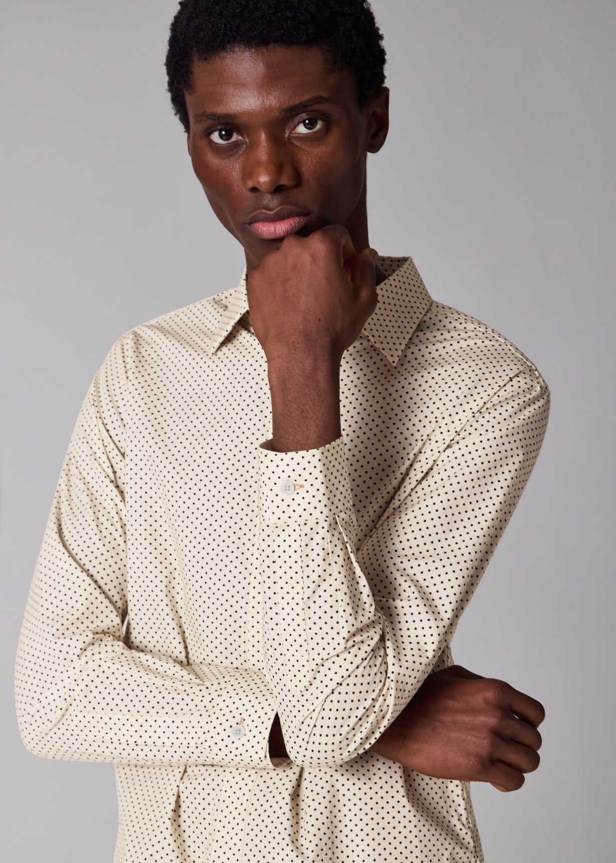 Men's Slim-Fit Ecru Polka Dot Shirt