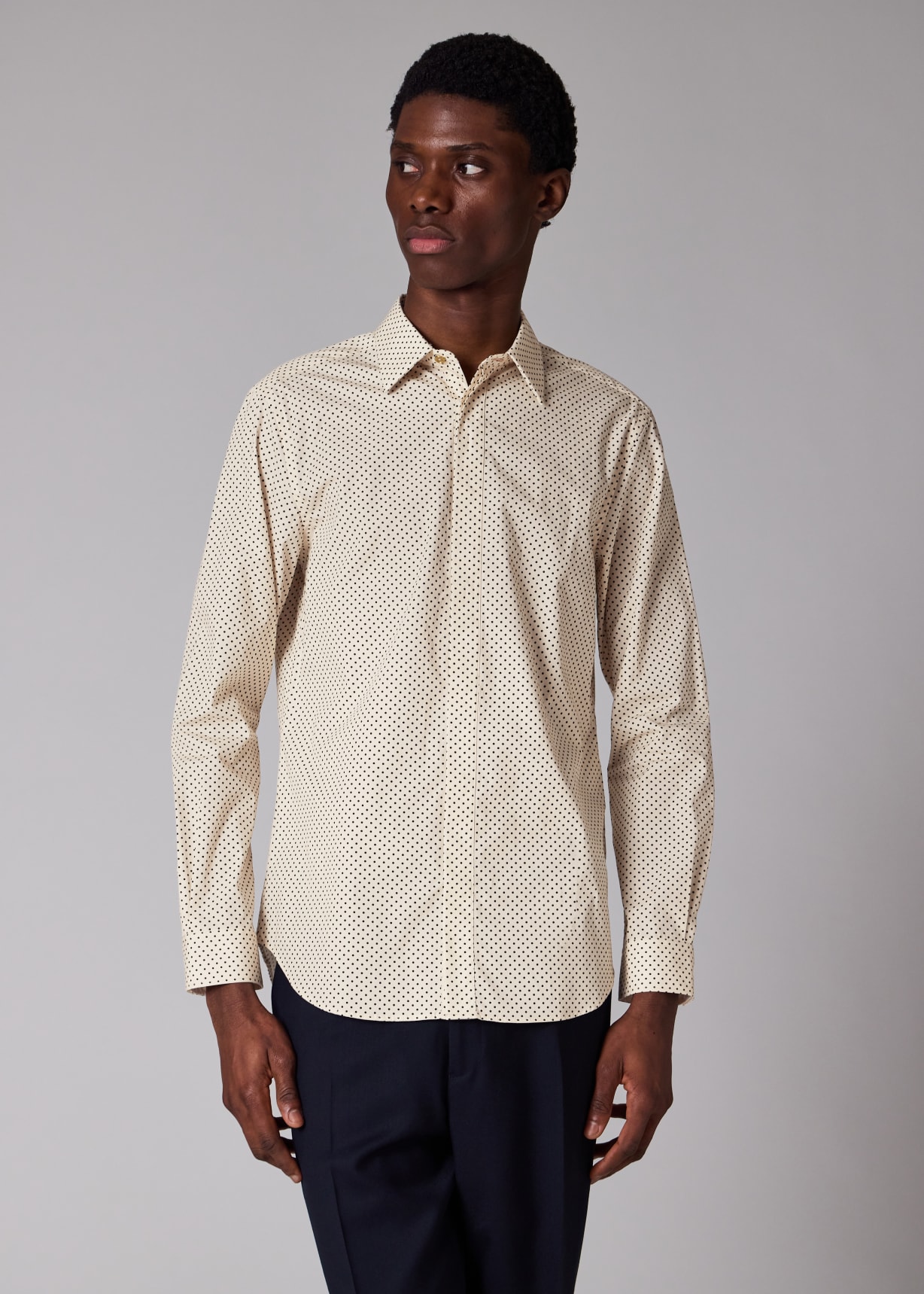 Men's Slim-Fit Ecru Polka Dot Shirt