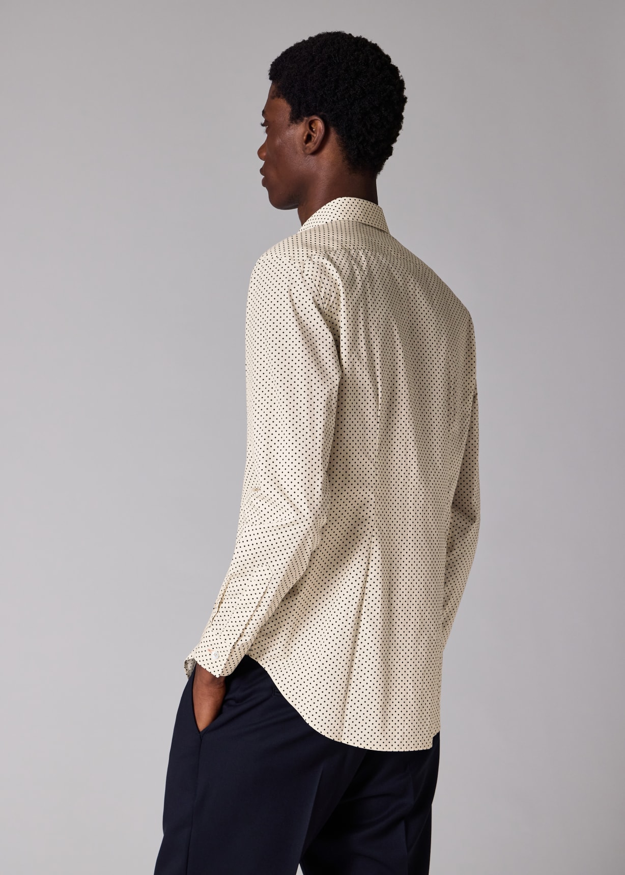 Men's Slim-Fit Ecru Polka Dot Shirt