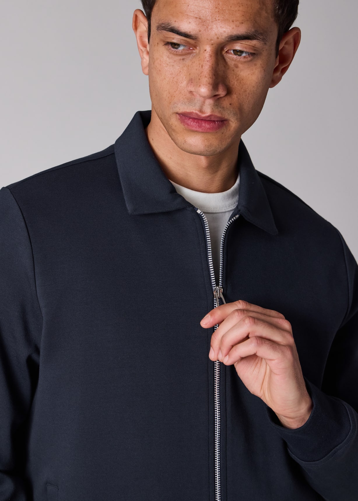 Men's Navy Double-Face Jersey Zip-Front Sweatshirt