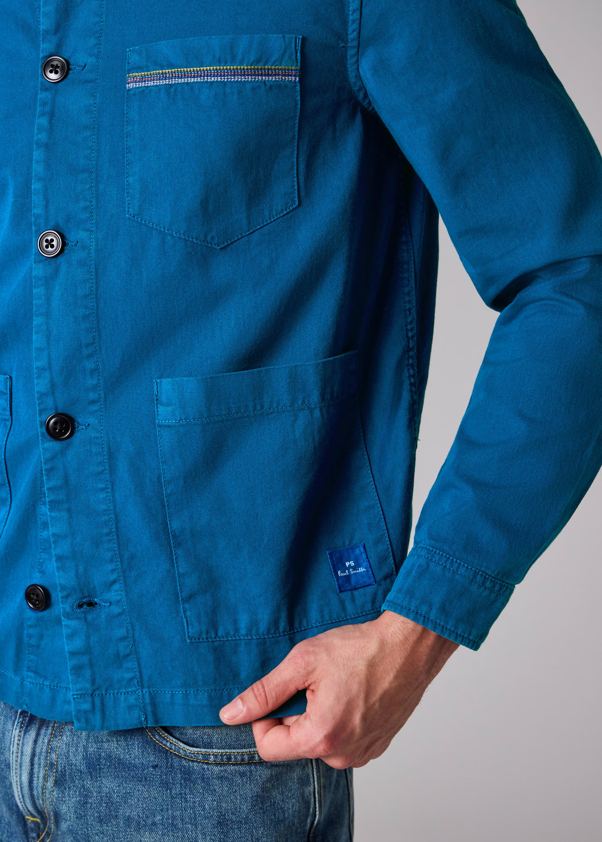 Men's Ocean Blue Cotton-Twill 'Stitch Stripe' Work Jacket