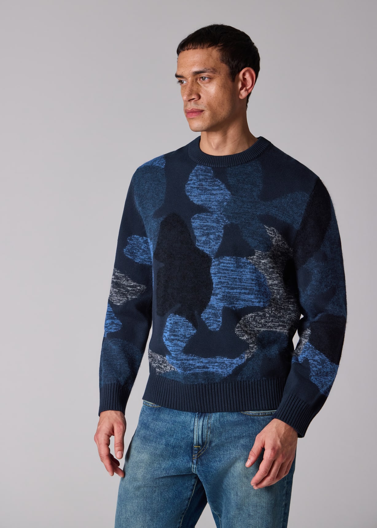 Men's Navy Cotton-Mohair Floral Sweater
